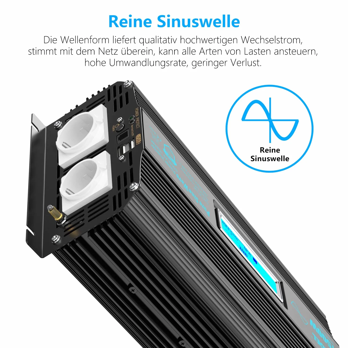 GIANDEL Falownik 1500 W, 12 V na 230 V, czysta sinusoidalna przetwornica napięcia z magnetycznym pierścieniem z ekranem LCD, pilot zdalnego sterowania, kabel do akumulatora z czystej miedzi, do domu