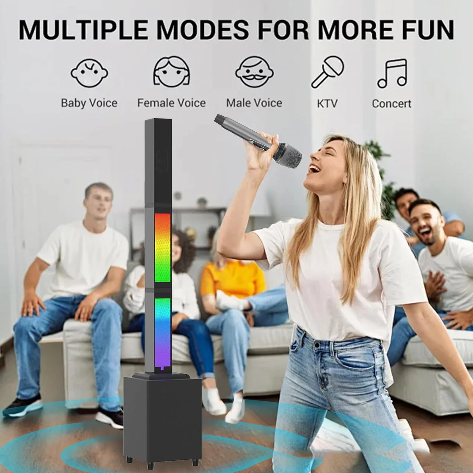 Głośnik Bluetooth RGB z Pilotem, Oświetleniem Otoczenia Bezprzewodowy Głośnik Bluetooth 5.0 z Dźwiękiem 3D do Kina Domowego Karaoke, Czarny (LICAEVEYnw870mz3vq-11)