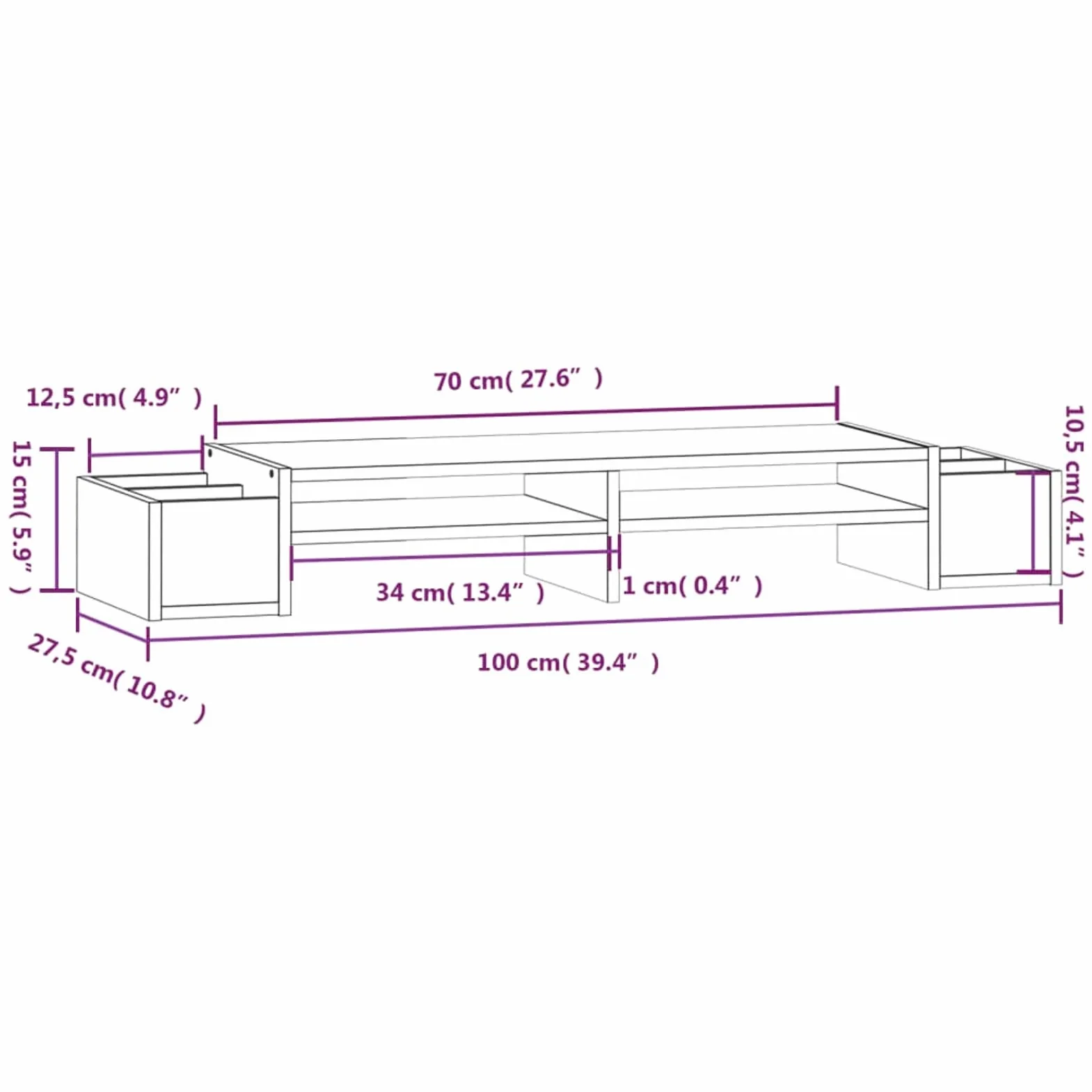 ShGaxin Stojak na monitor, stojak na ekran komputera, stojak na monitor biurko, akcesoria biurowe, akcesoria biurkowe, podstawa monitora, lite drewno sosnowe szare 100 x 27,5 x 15 cm