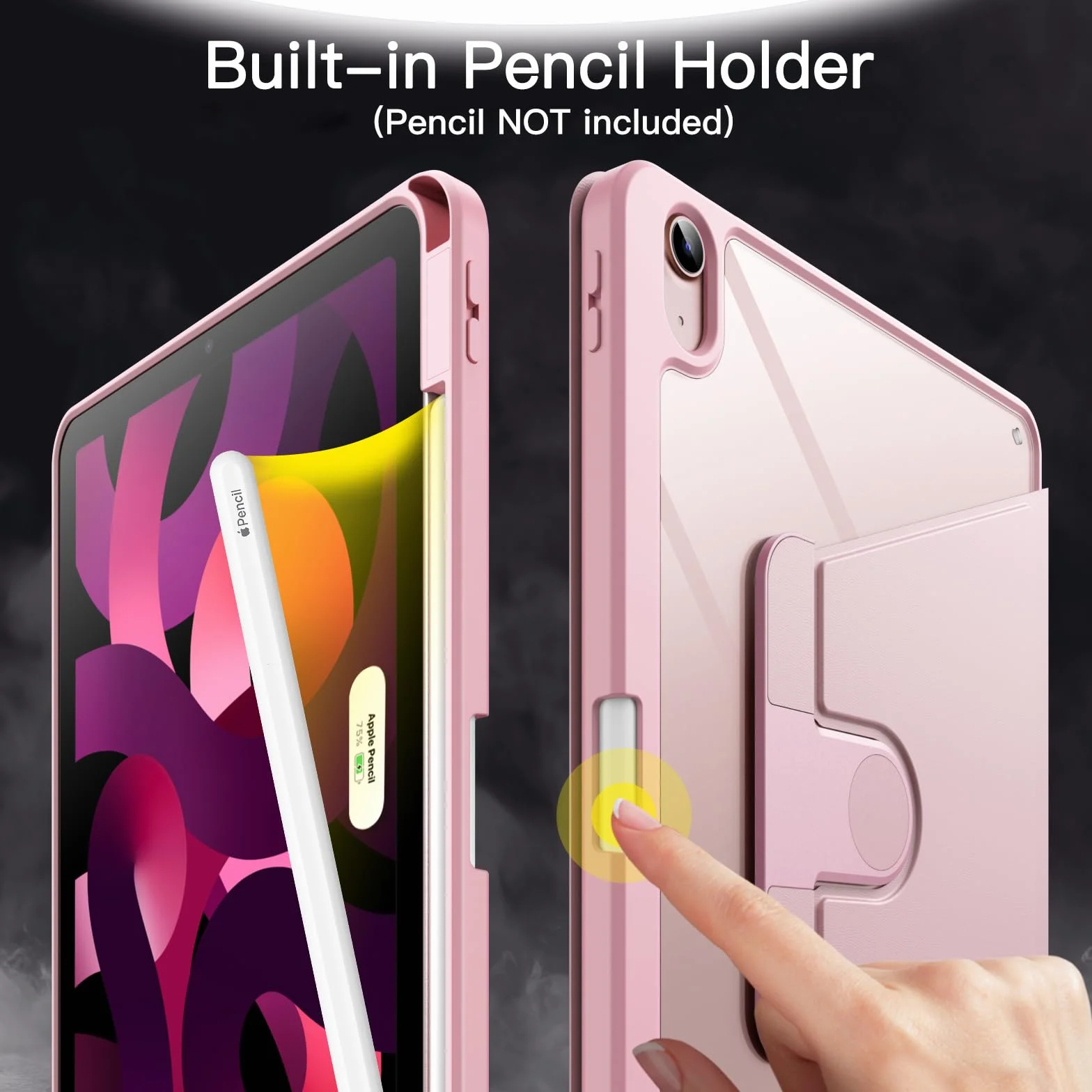 JETech Obrotowe Etui dla iPad Air 11 Cala M4/M3/M2 (2026/2025/2024) z Uchwytem na Pencil, Stojak 360 Stopni, Różowy
