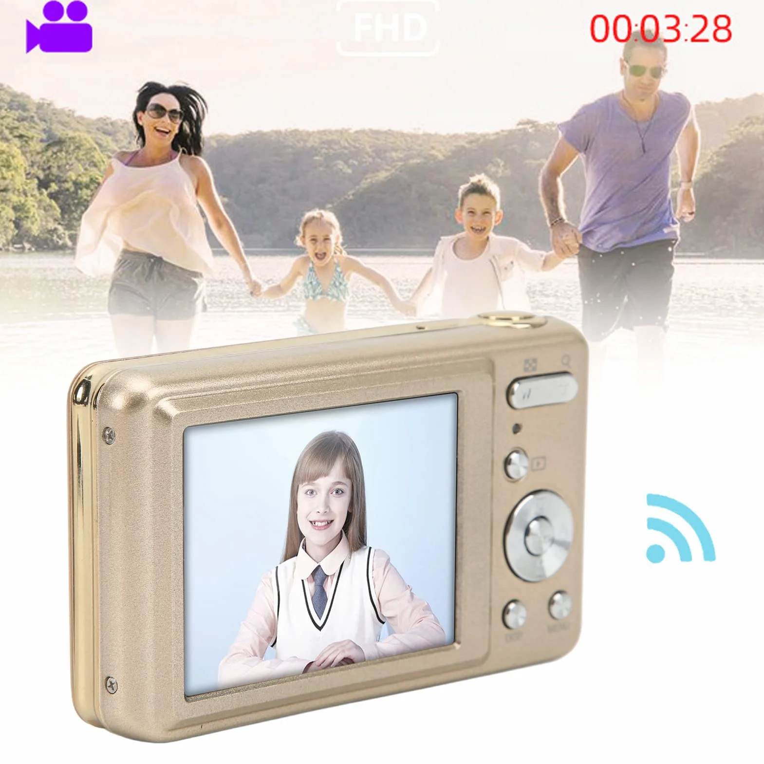 48MP Mini Aparat Cyfrowy, 2.7-calowy 8-krotny Zoom Optyczny Kamera Wideo do Vlogowania, Ekran LCD, Aparat do Selfie dla Dzieci z Torbą do Przechowywania dla Studentów, Dzieci, Nastolatków(Złoto)