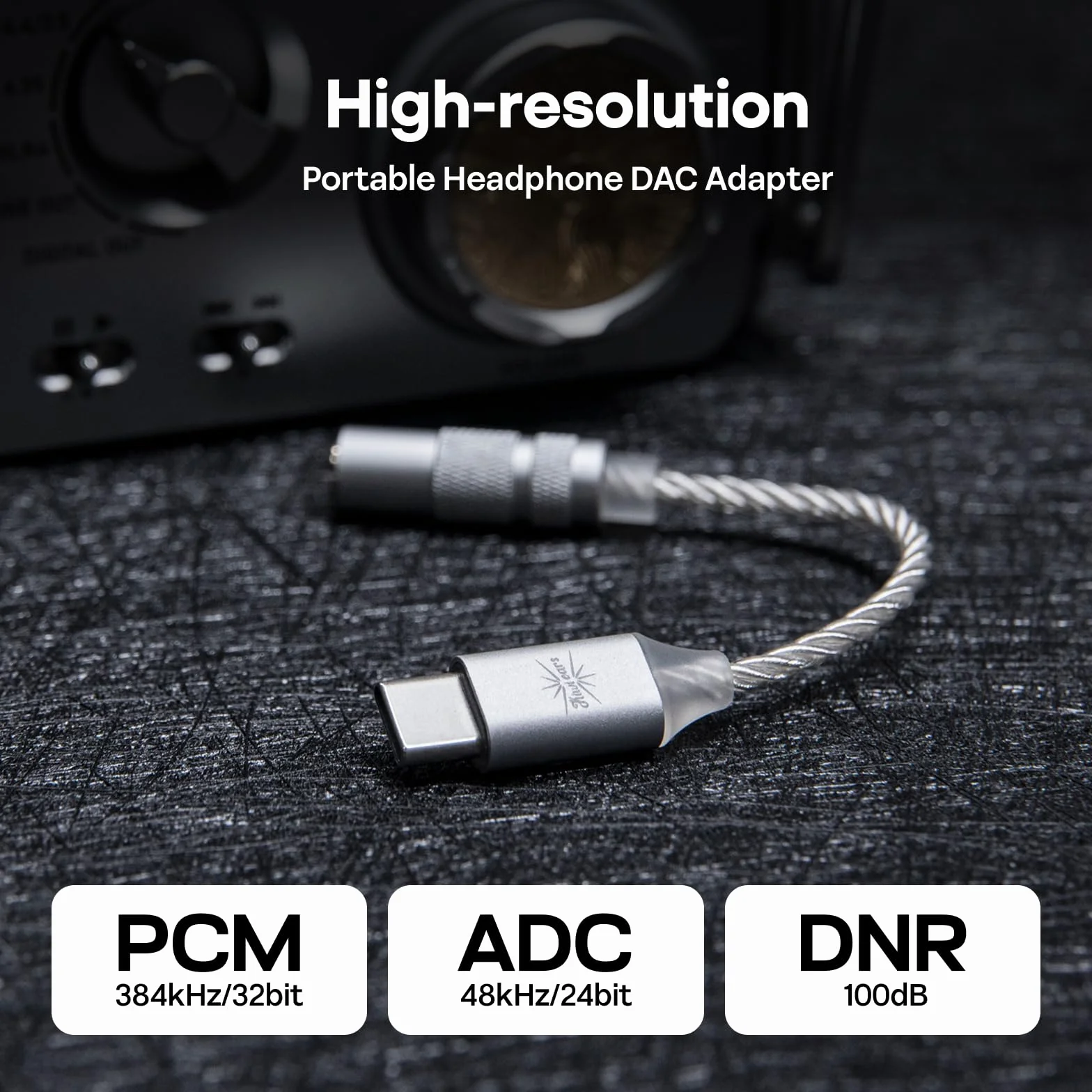 Kiwi Ears AD1 Kabel adapterowy DAC USB-C do 3,5 mm, 32 bity/384 kHz, Srebro
