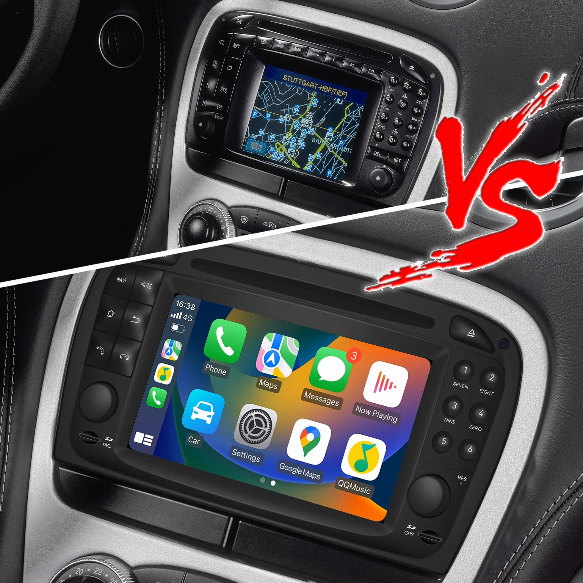 Aktualizacja ekranu dotykowego Android o przekątnej 6,2 cala do radia Mercedes SL R230, CarPlay, aplikacja do tworzenia kopii lustrzanych, Netflix, YouTube, TV, Spotify, Wi-Fi, USB, FM, DVD, nawigacji