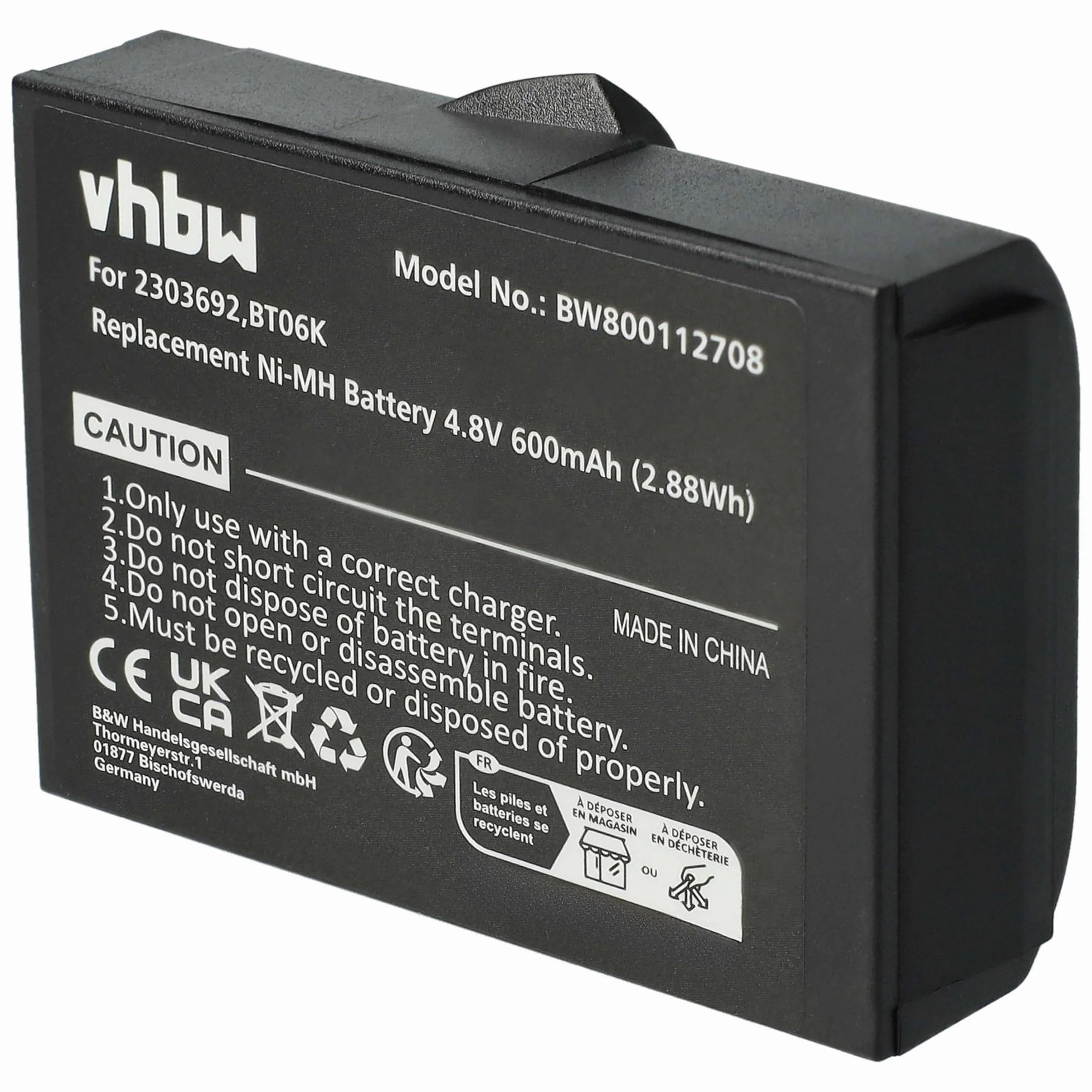 vhbw Akumulator 5X zastępuje Ikusi BT06K, 2303692 do pilota przemysłowego (600 mAh, 4,8 V, NiMH) - Czarny