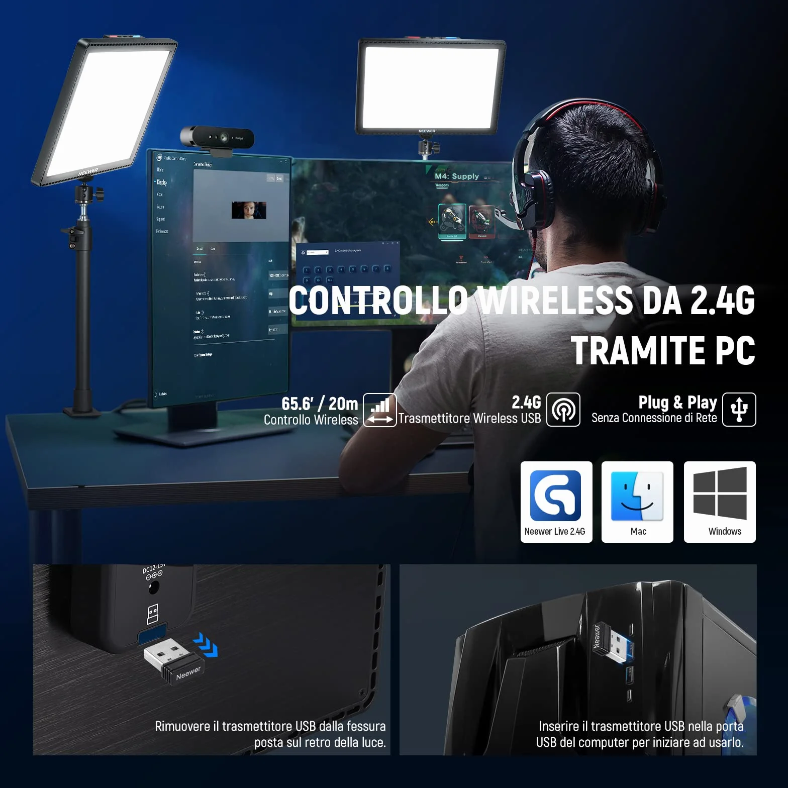 NEEWER GL1 PRO 15,5" Key Light do strumieniowego przesyłania i wideo, sterowanie 2,4 G do PC/Mac, iOS i Android, 2800 lumenów, profesjonalny panel LED Studio kompatybilny z Elgato Stream Deck do gier