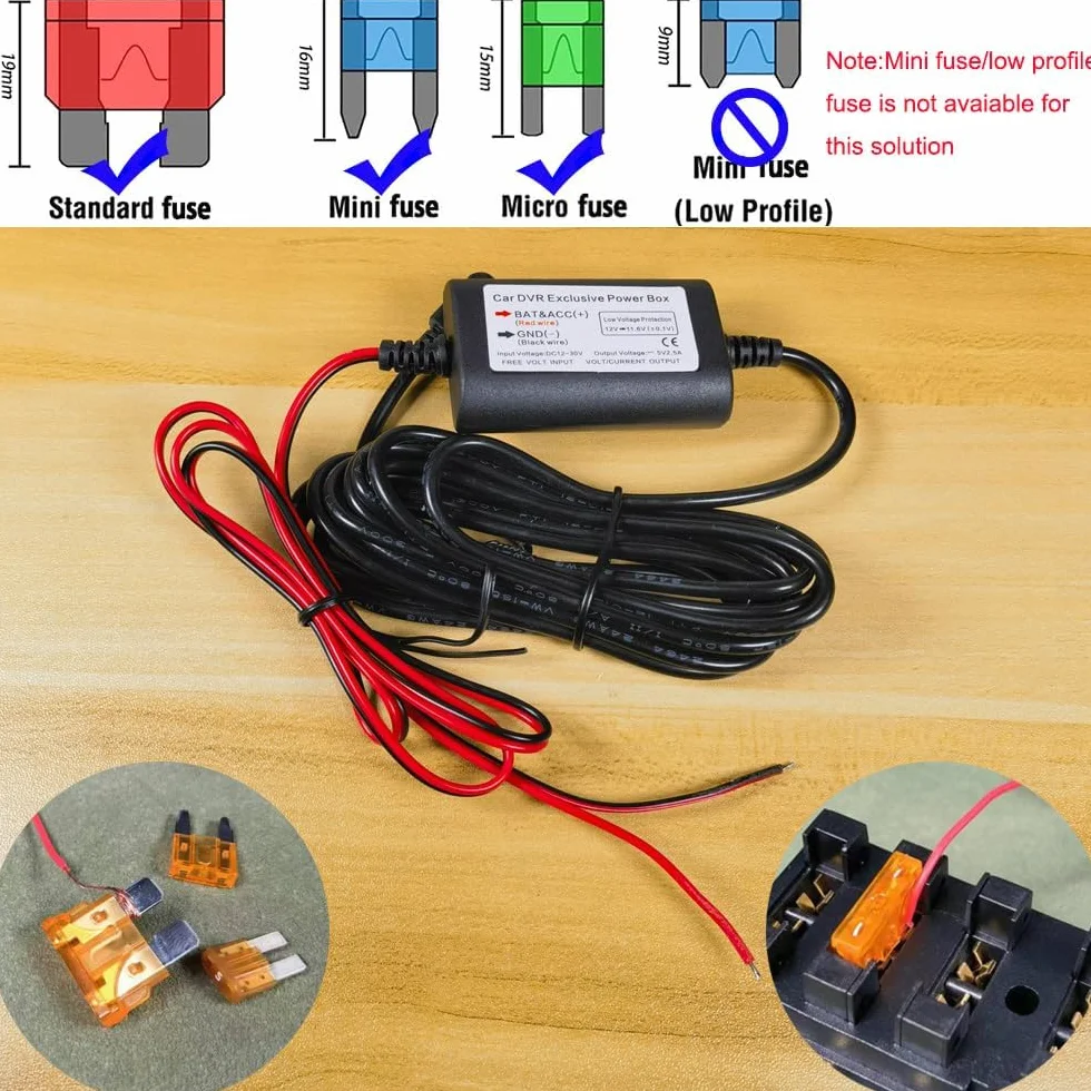 GUUZI Zestaw mini kamery na deskę rozdzielczą, ładowarka 12V-24V na 5V/2.5A, kabel USB 320cm