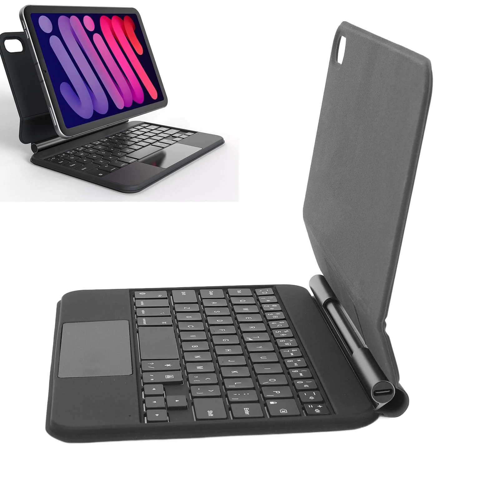 Etui na klawiaturę z Gładzikiem do Tabletu IOS Mini 6 Gen 2021 8,3 Cala, Obrotowe Etui 360° z podświetlaną klawiaturą, Przenośne, Smukłe Etui Multi Touch Ttrackpad do A2567 A2568
