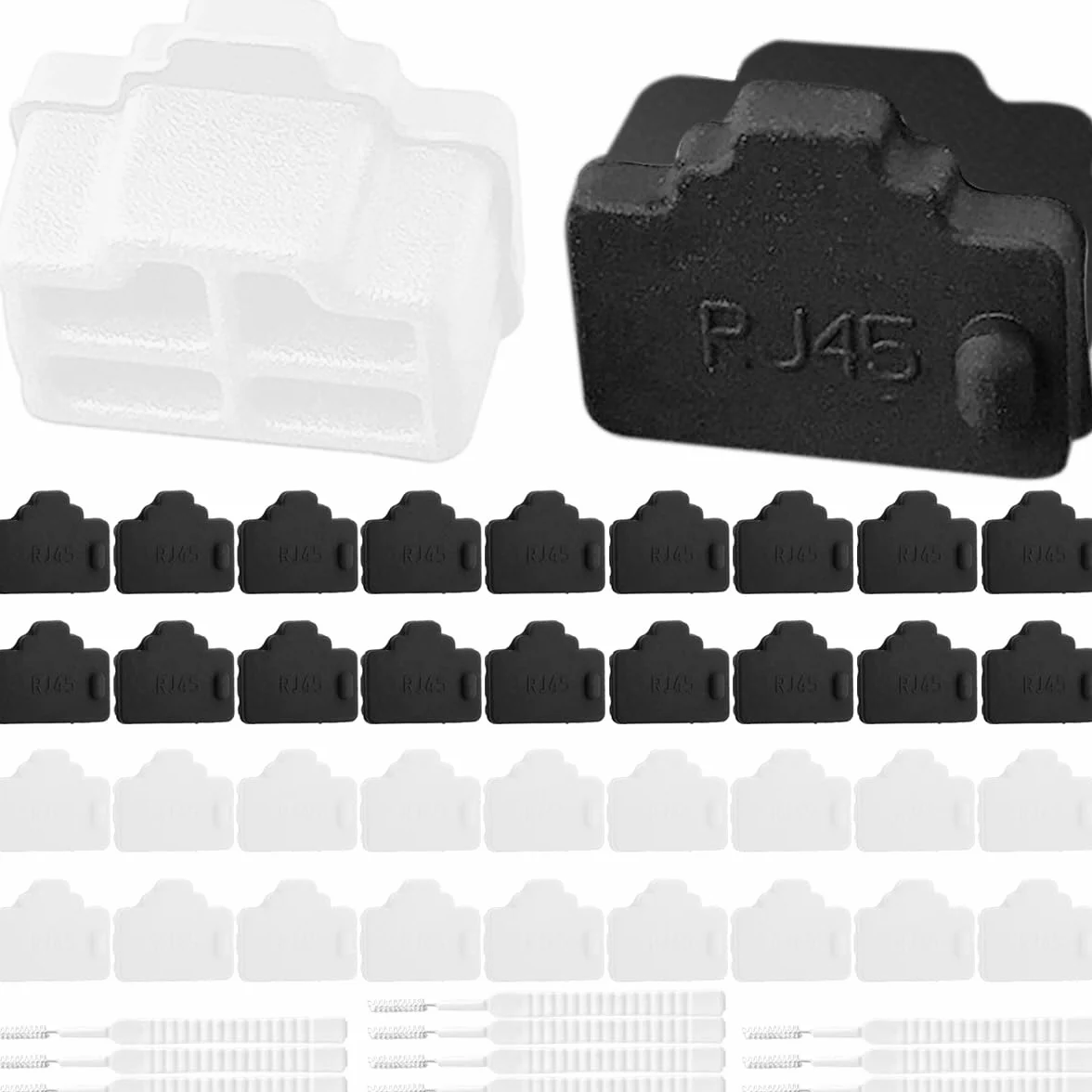 Xiatiaosann RJ45 osłona przeciwpyłowa zatyczka ochronna LAN gniazdo sieciowe puszka pokrywa do Cat7, Cat6e, Cat5e, gniazdo kablowe, do przełączników, telewizorów, komputerów, czarno-białe, 100 sztuk