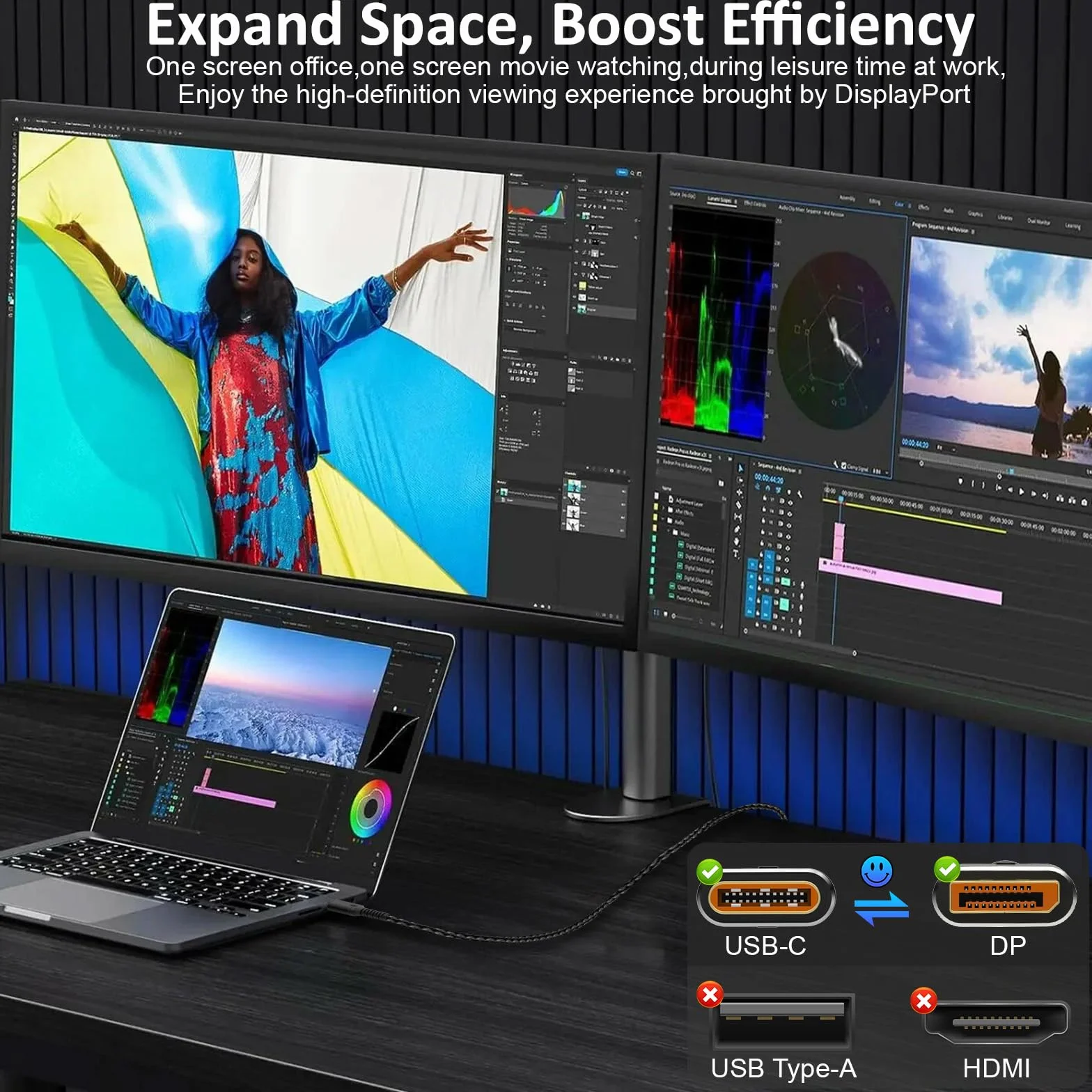 Kabel USB-C na DisplayPort 1.4 dwukierunkowy Thunderbolt 3/4/5 na DP 8K@60Hz 3m