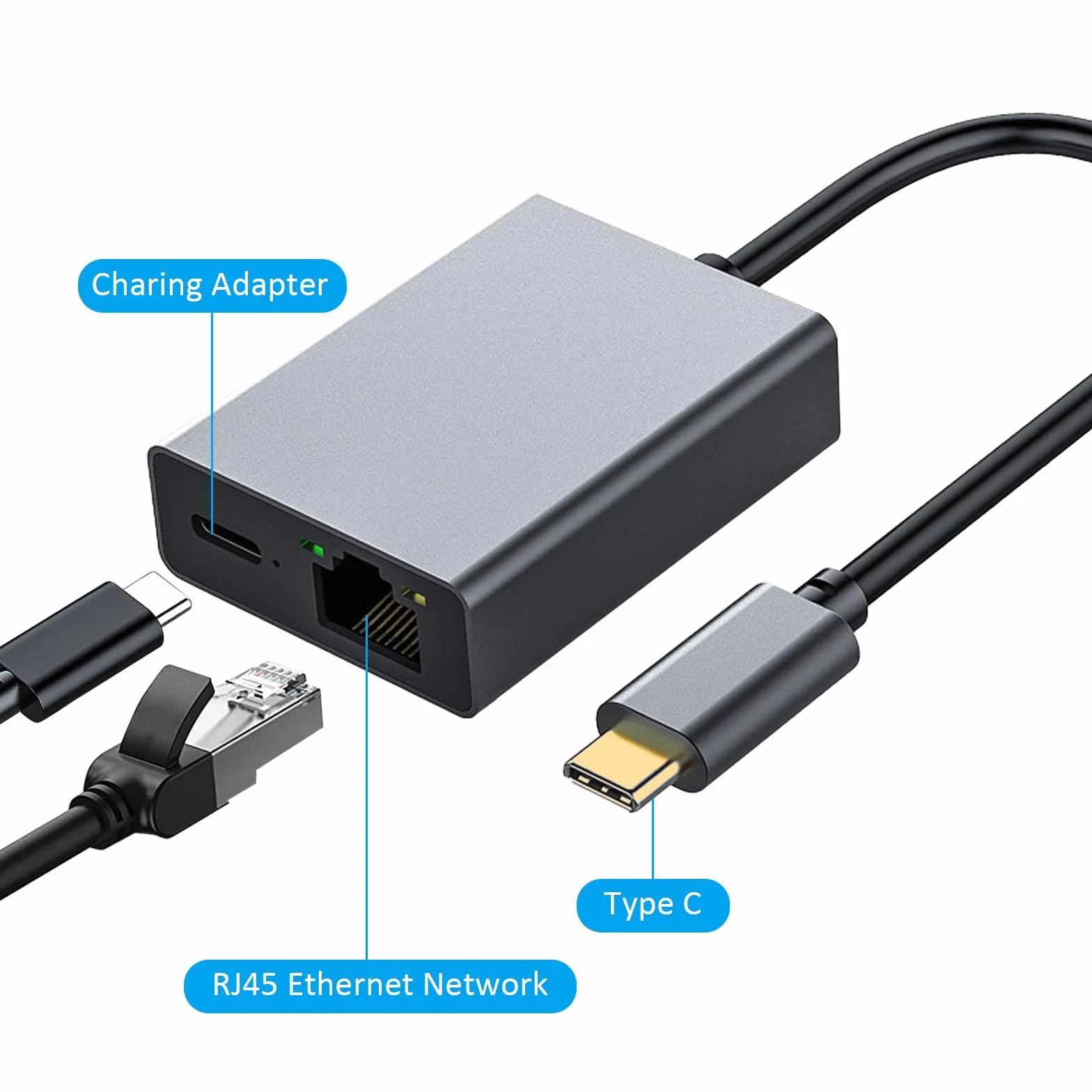 Adapter USB C na Ethernet 1000 Mbps 100 W do Chromecast, MacBook Pro, Air