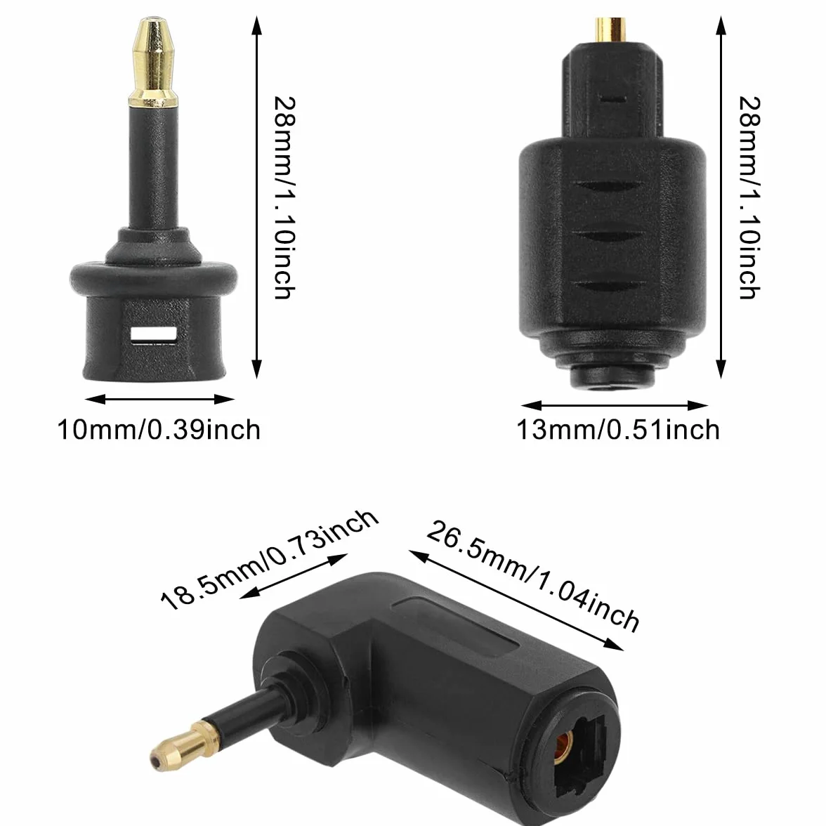 6 szt. Fiber Optic Toslink to 3,5 mm Mini Toslink Digital Jack Plug Adapter, żeński do męskiego Mini Optical Audio Connector, prawy kąt 90 stopni konwerter do Toslink Mini Toslink Cable