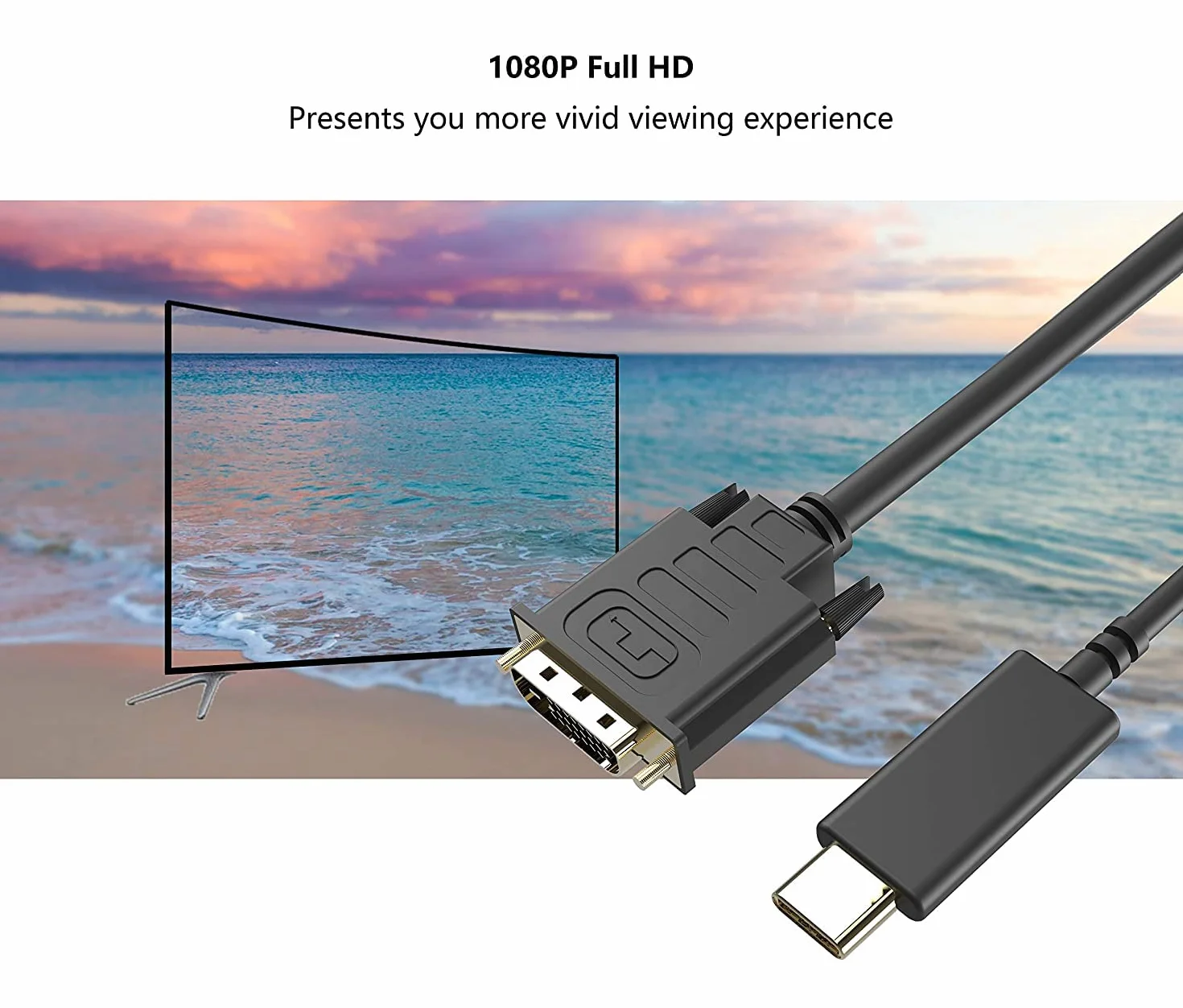 UPGROW Kabel USB-C na DVI – kabel Thunderbolt do DVI 4K przy 30 Hz, USB typu C na DVI żeński, obsługa MacBooka Pro 2017-2020, Surface Book 2, Dell XPS 13, Galaxy S10