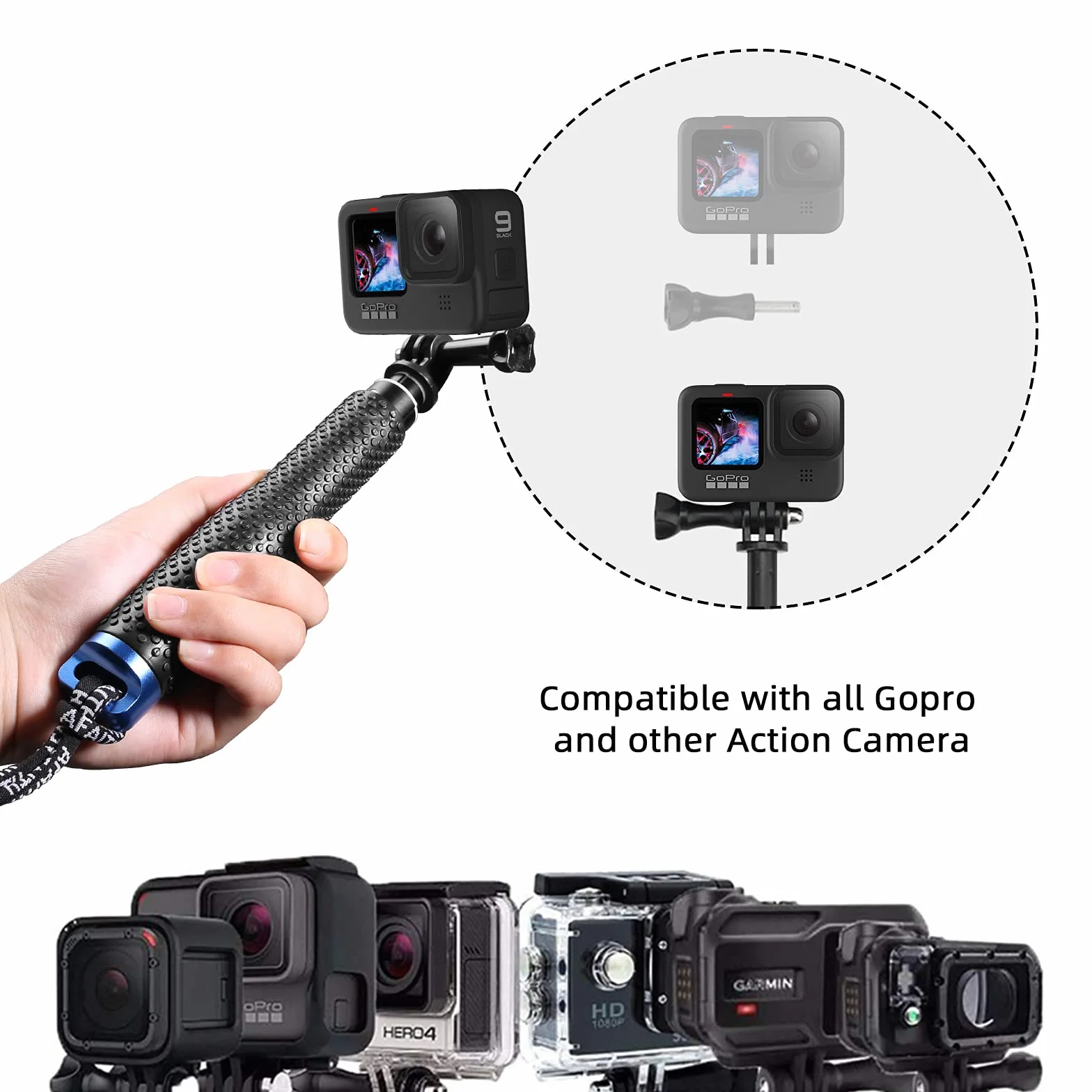 AFAITH Wodoodporny aluminiowy uchwyt do selfie, wysuwany ręczny drążek teleskopowy monopod kompatybilny z kamerami akcji GoPro Hero 13 12 11 10 9 8 7 6 5 4 DJI OSMO EK5000 EK7000 SJ4000 SJ5000