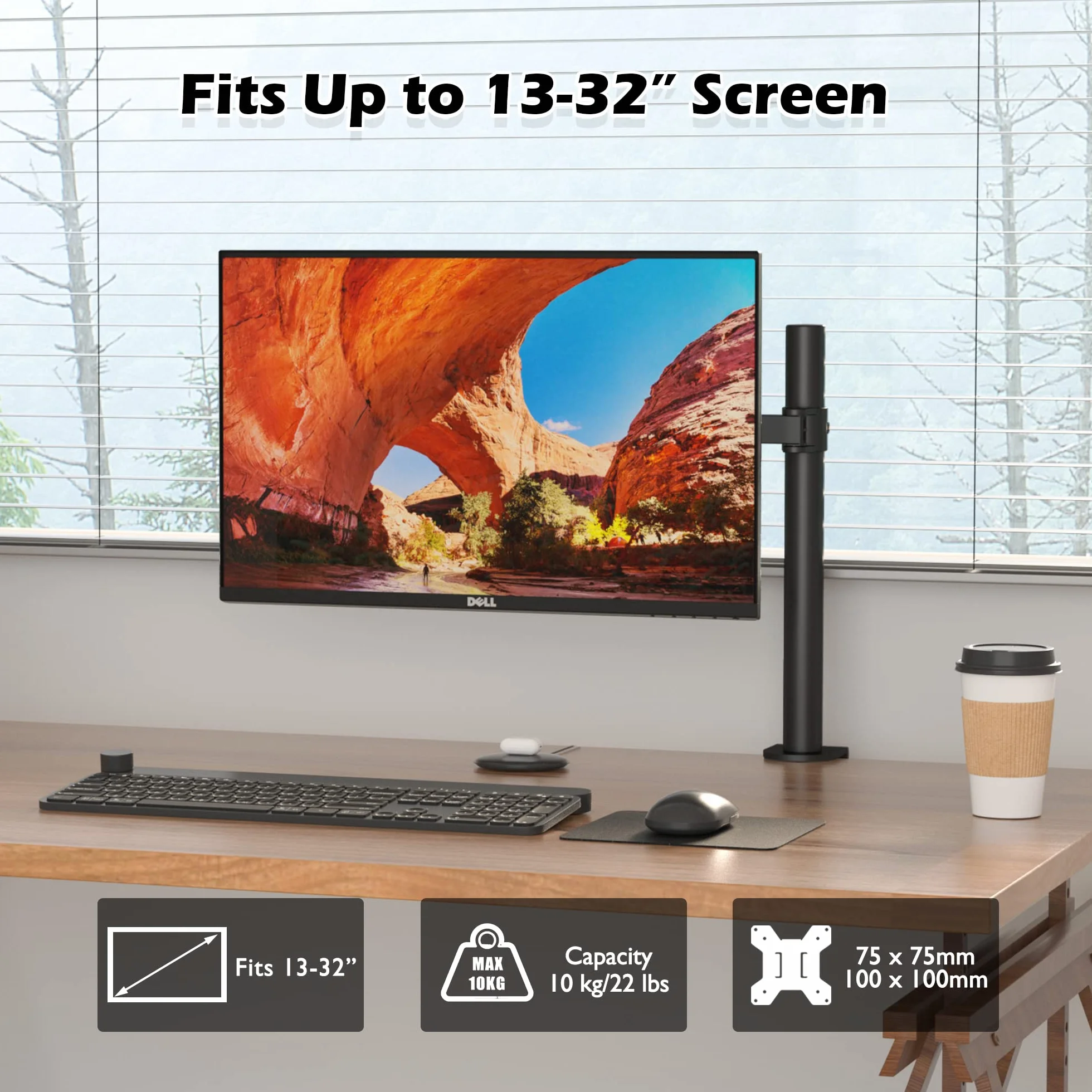 Bontec Uchwyt do monitora 13-32" do ekranów LED LCD do 10 kg, uchwyt stołowy do 1 monitora, z regulacją wysokości, nachylany, wychylny, 2 opcje montażu, VESA 75 x 75/100 x 100, czarny