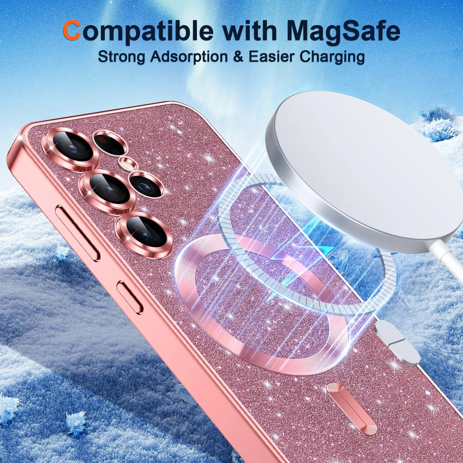 Phoona Etui na telefon komórkowy z łańcuszkiem do Samsunga Galaxy S25 Ultra 5G, etui z łańcuszkiem, kompatybilne z MagSafe, całkowita ochrona przed zarysowaniami i uderzeniami, etui z regulowanym