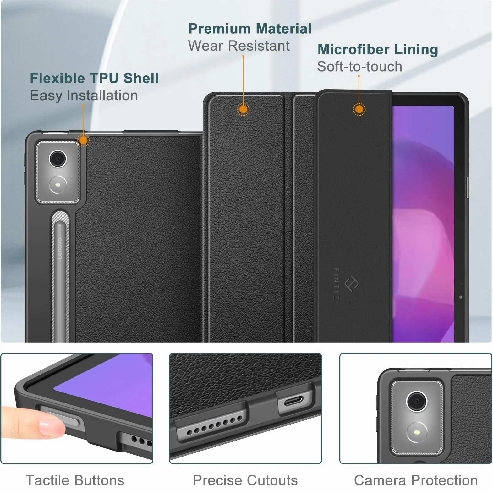 Fintie Etui do Lenovo Idea Tab Pro 12,7 cala 2025 (TB-373FU/ TB-375FC) - ultracienkie, miękkie etui ochronne z TPU z uchwytem na długopis i funkcją automatycznego wygaszenia/wybudzania, czarne