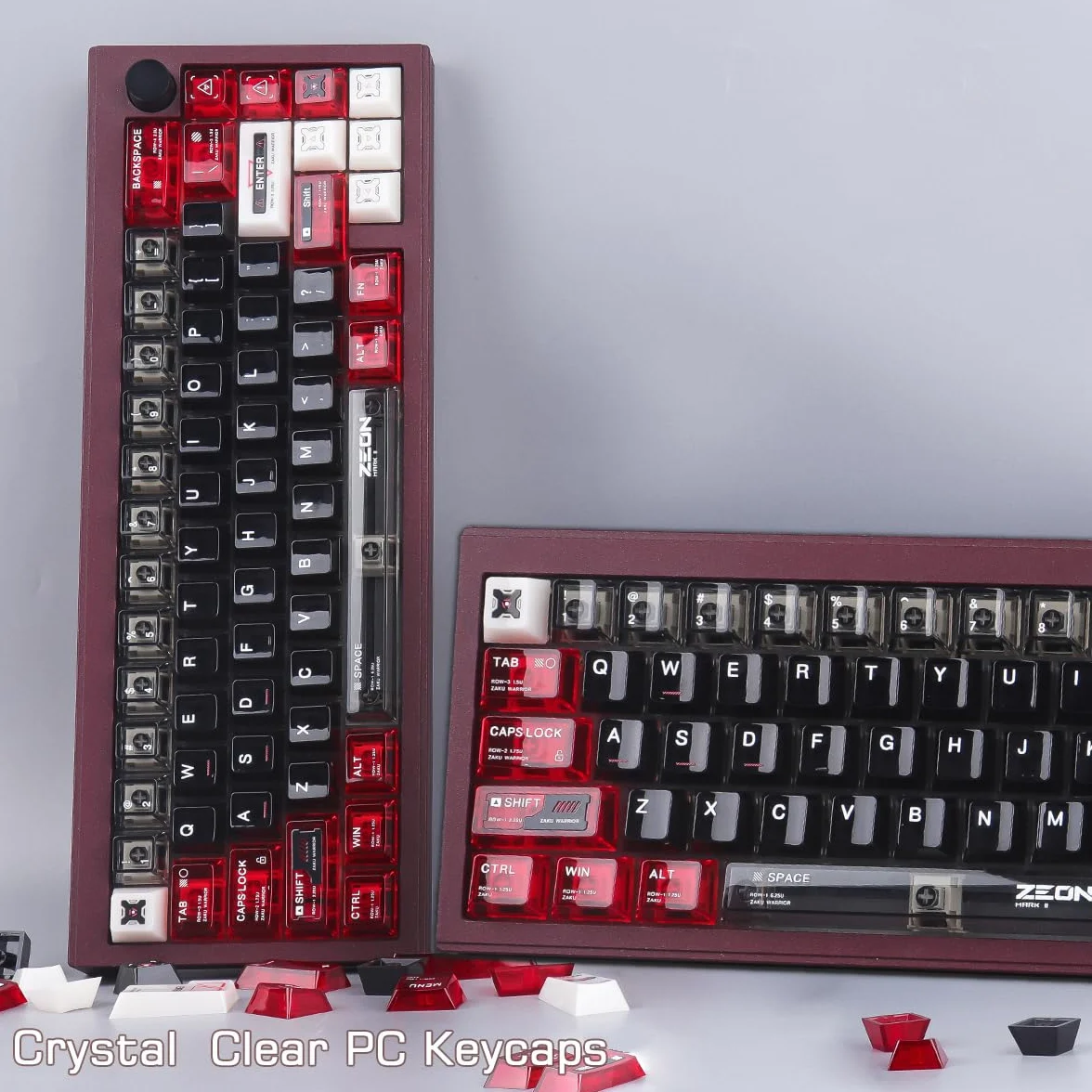 JakeTsai Podwójne nasadki klawiszy PC, 138 klawiszy, czerwone, czarne, przezroczyste klawisze, przezroczyste nakładki na klawisze z profilem wiśniowym do Cherry MX Switch ANSI i ISO układ klawiatury