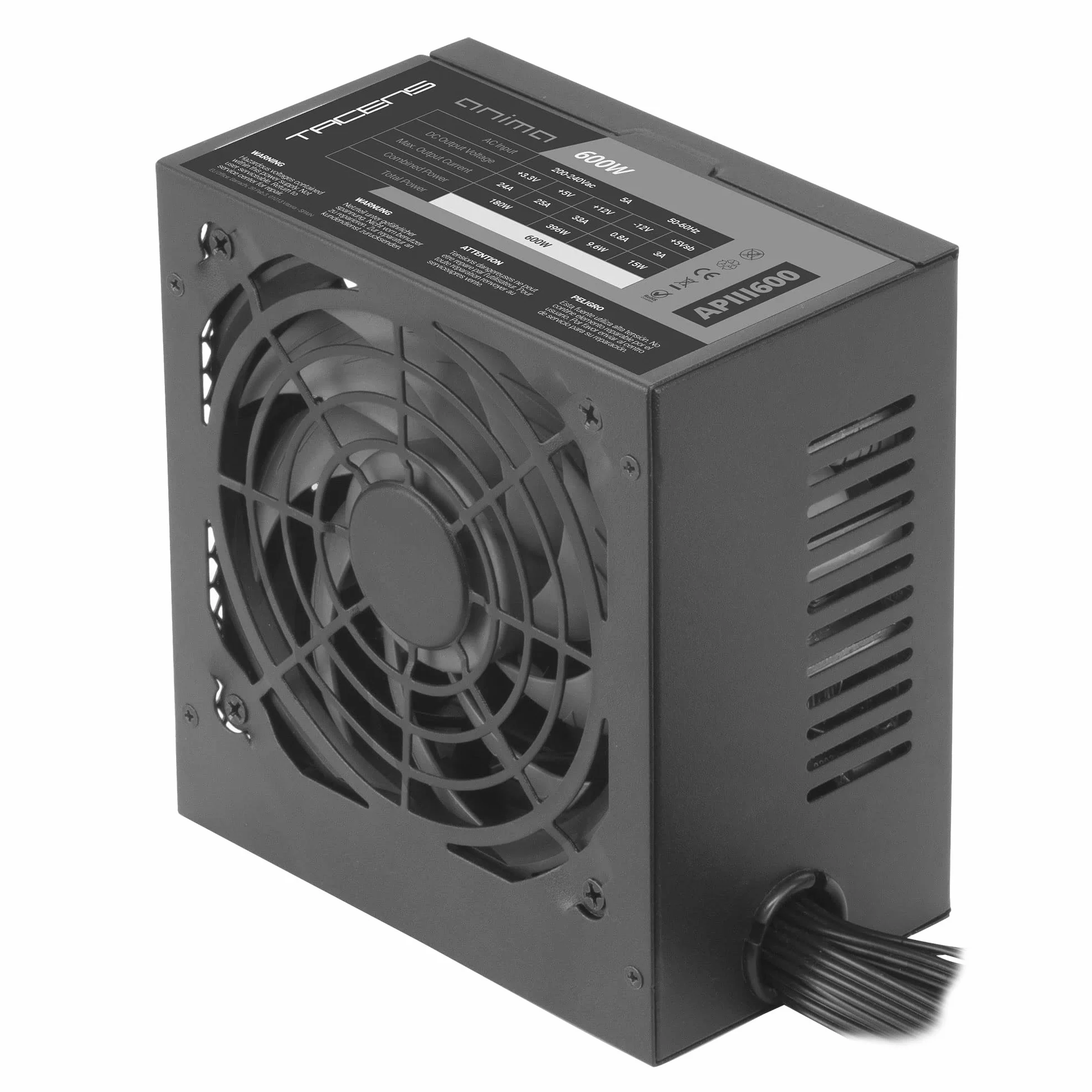 Tacens Anima APIII600, Zasilacz PC ATX 600W, Technologia SMD 85% Bronze 12V, Ultraciche Wentylator 120mm, Kable Premium Teksturowane, Czarny