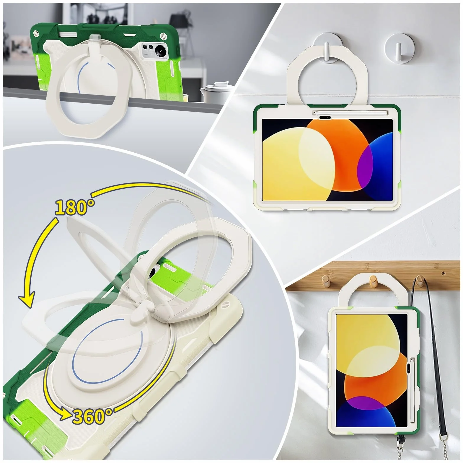 Wytrzymałe etui ochronne do Xiaomi Mi Pad 5 Pro 12,4 cala, stojak obracany o 360°, pasek na ramię, uchwyt na długopis i pierścień, odporna na uderzenia osłona dla dzieci i dorosłych