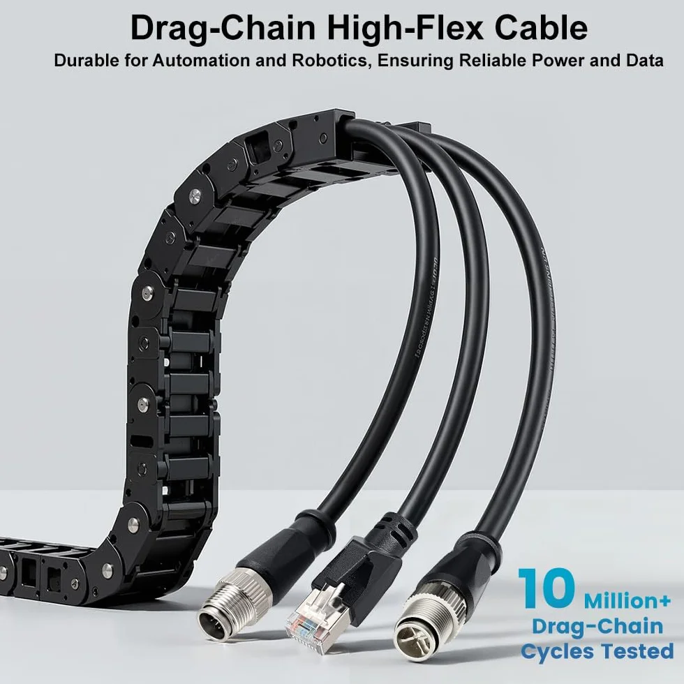 Alvin's Cables M12 X-Code 8-stykowa wtyczka na kabel Ethernet RJ45 do kamery Cognex Keyence, kabel High-Flex Cat6a do automatyki przemysłowej, moduł magistrali polowej, robotyka, 25 m