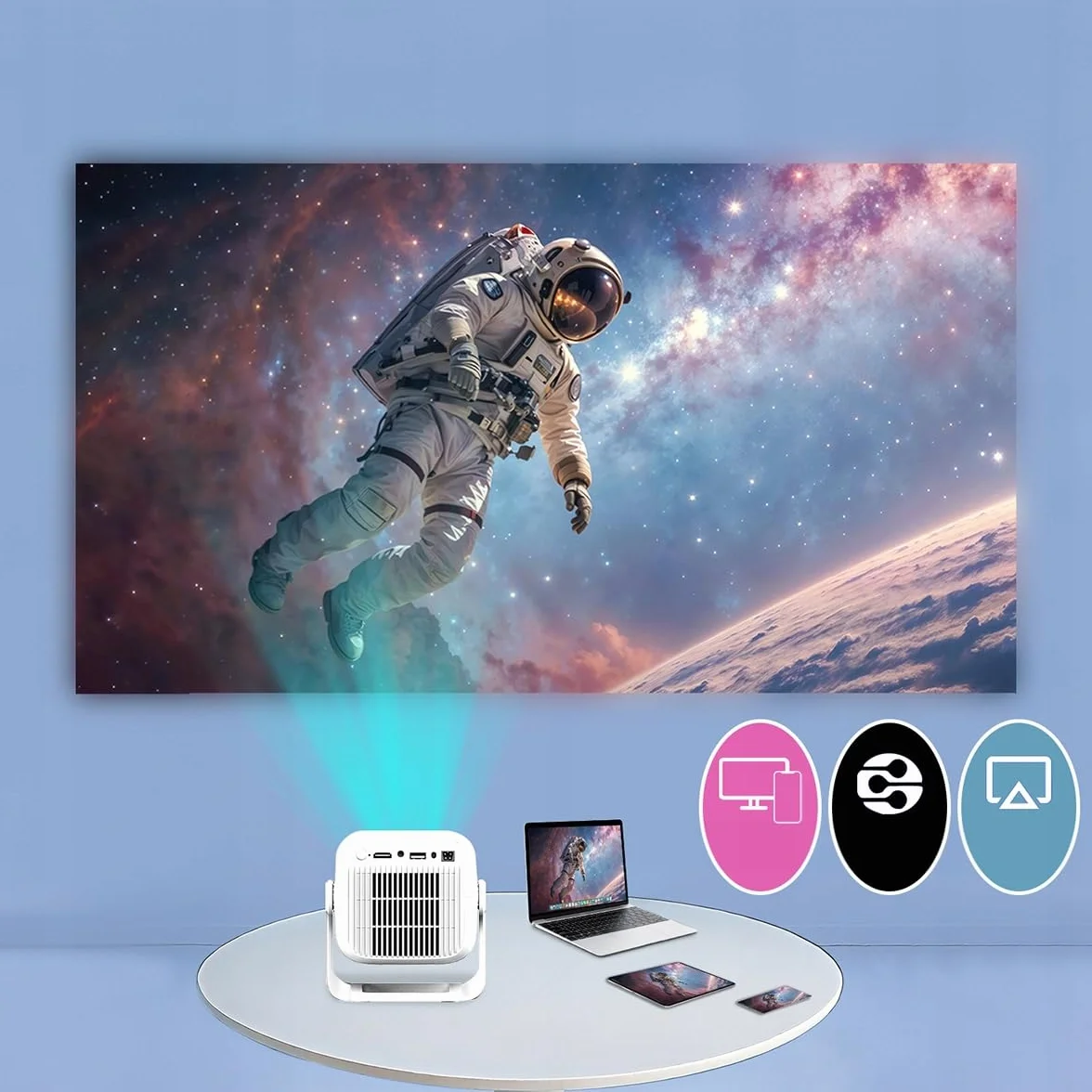 CIRON TP300 Projektor Multimedialny Android 11 WiFi 6 Bluetooth 5.2 450 ANSI LED Full HD 1080P 4K Support Auto Focus Keystone Kino Domowe Smart Projektor HDMI USB Rzutnik do Domu Szkoły Pracy