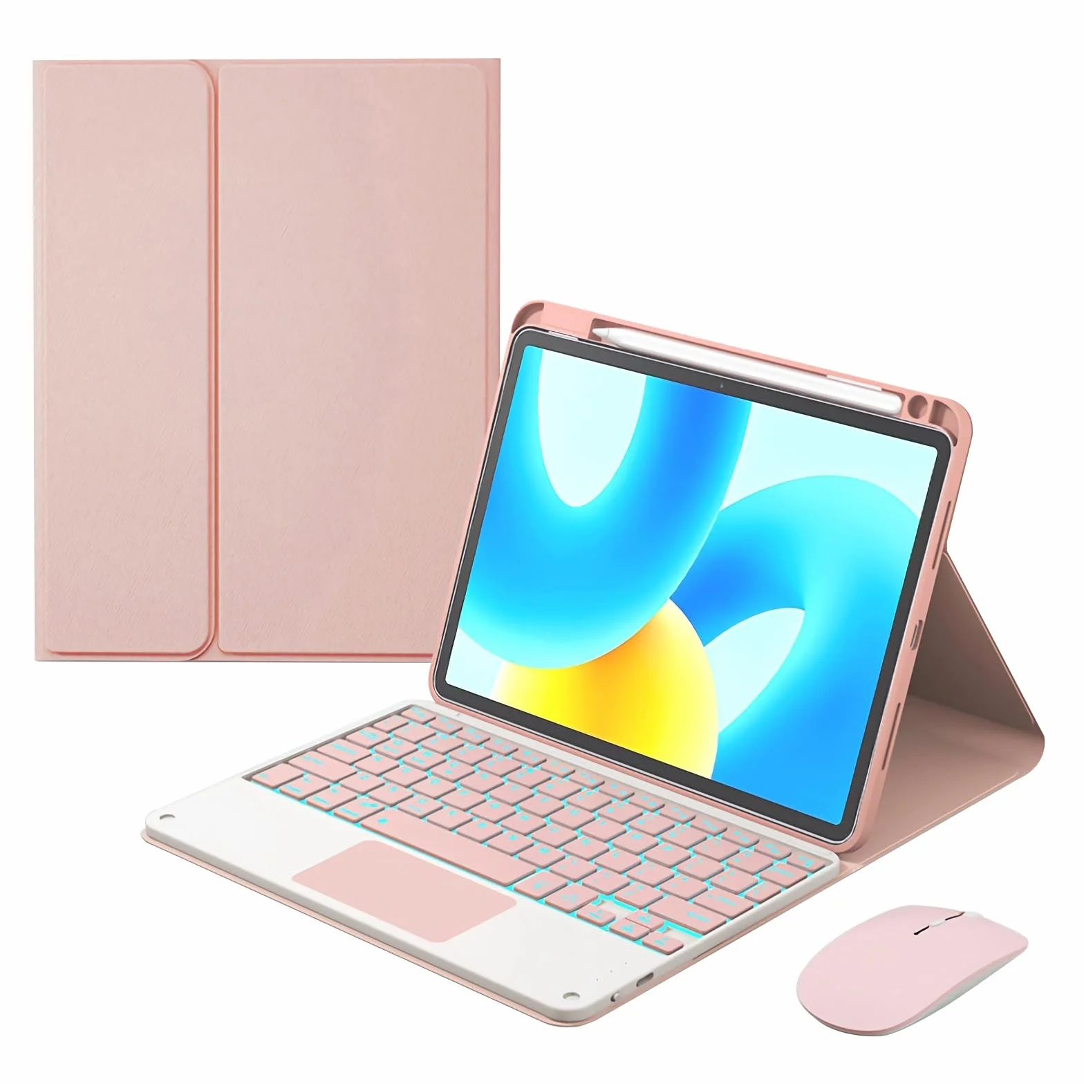 Etui z klawiaturą do Xiaomi Mi Pad 6/6 Pro 11" 2023, Wbudowany Uchwyt Na Ołówek, Magnetyczna Odłączana Bezprzewodowa Podświetlana Klawiatura z Myszą Bluetooth,Pink