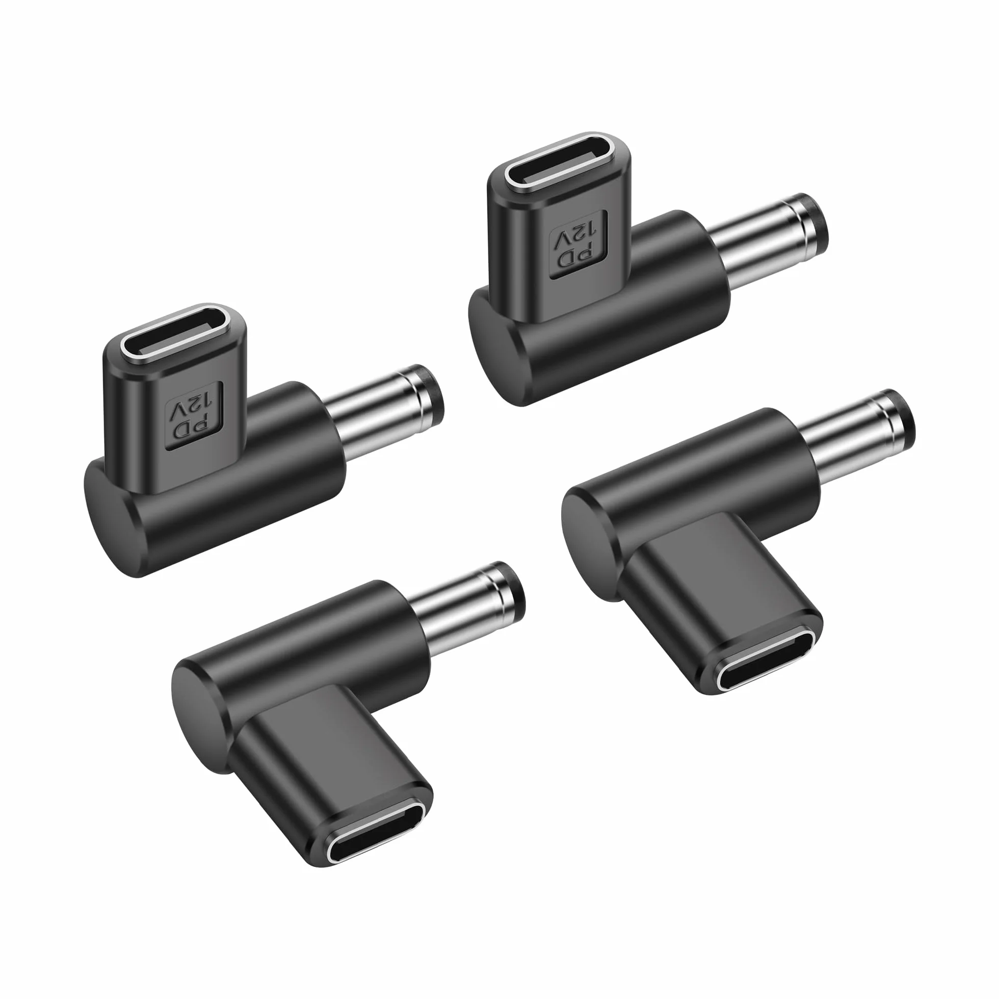 12 V USB C na DC 5,5 x 2,1 mm Konwerter, 90 stopni DC 5,5 x 2,1 mm złącze na gniazdo USB C emulator PD adapter z wyzwalaczem, do kamery, routera, diody LED (4-pak)