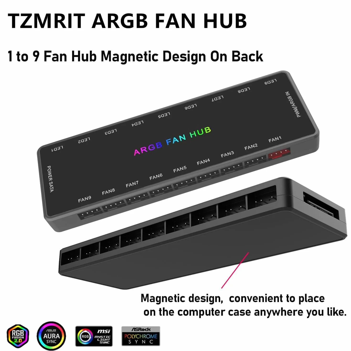 ARGB PWM koncentrator wentylatora 18 portów 5 V 3-pin i 12 V 4-pin 2 w 1 z magnetyczną podstawą