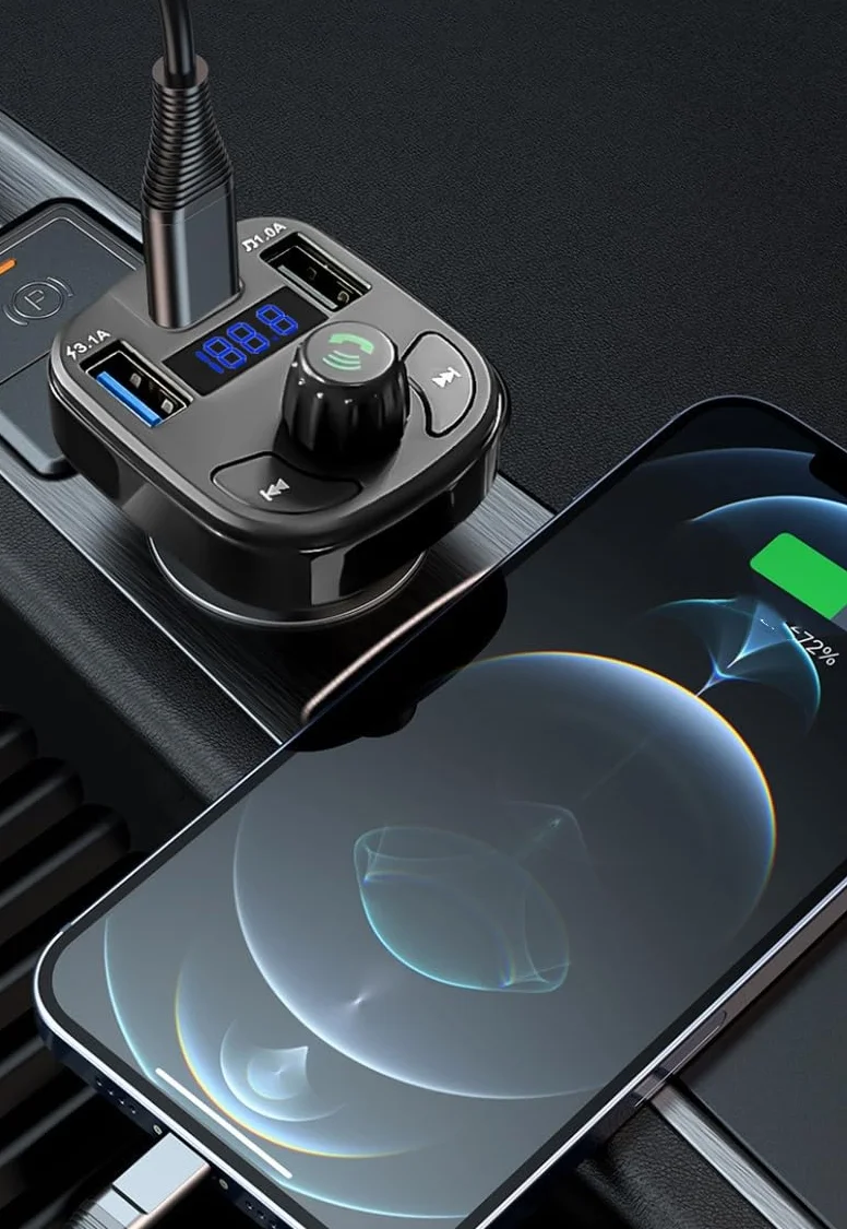 Samochodowy transmiter Bluetooth 5.0 FM Dual USB PD typ C, szybka ładowarka, wyświetlacz LED, mikrofon bez użycia rąk, automatyczny modulator FM