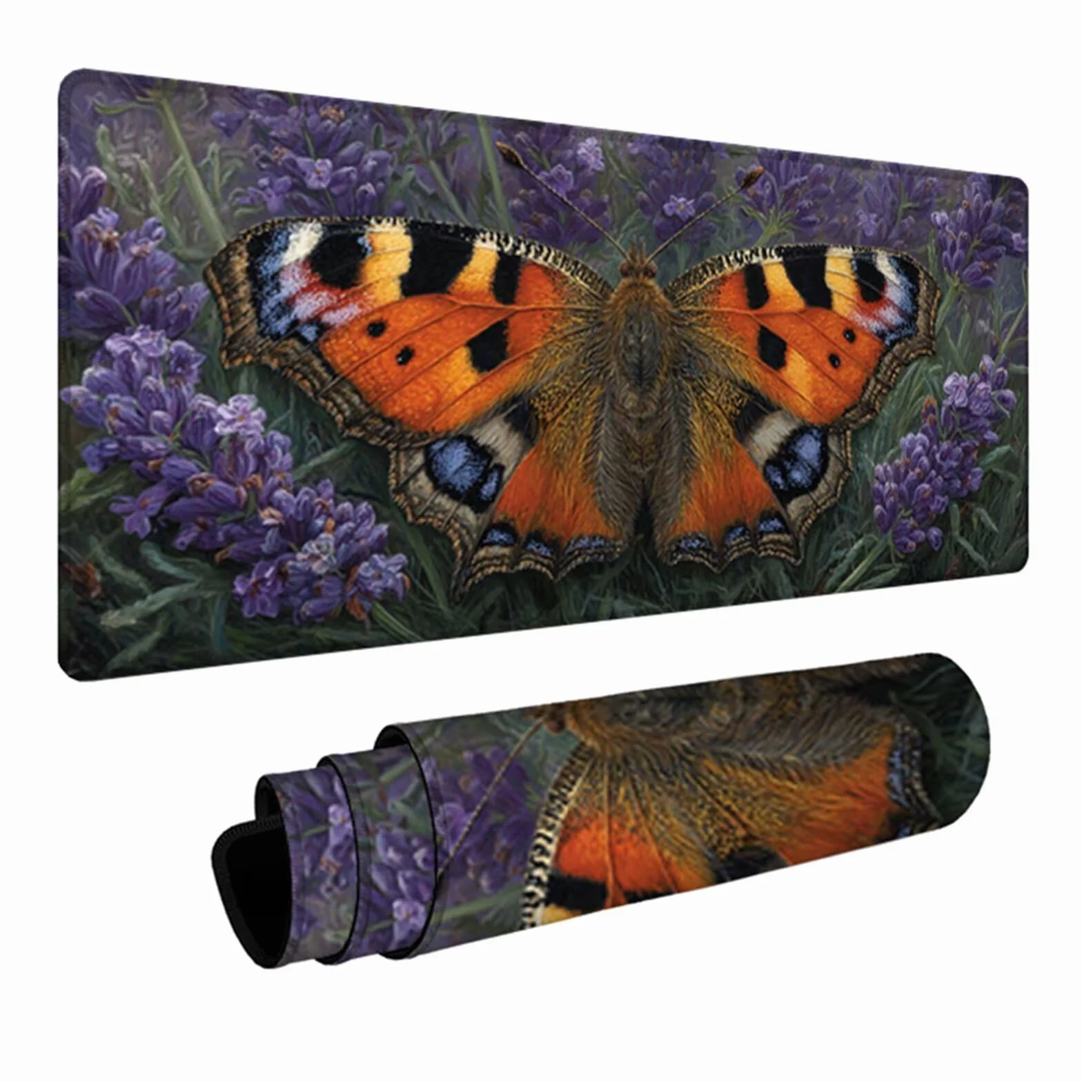 Podkładka pod mysz gamingowa z motylem, 1200 x 600 x 3 mm, podkładka pod mysz, duża, z antypoślizgową gumową podstawą, podkładka pod mysz XXL z przyszytymi krawędziami, akcesoria gamingowe, do biura