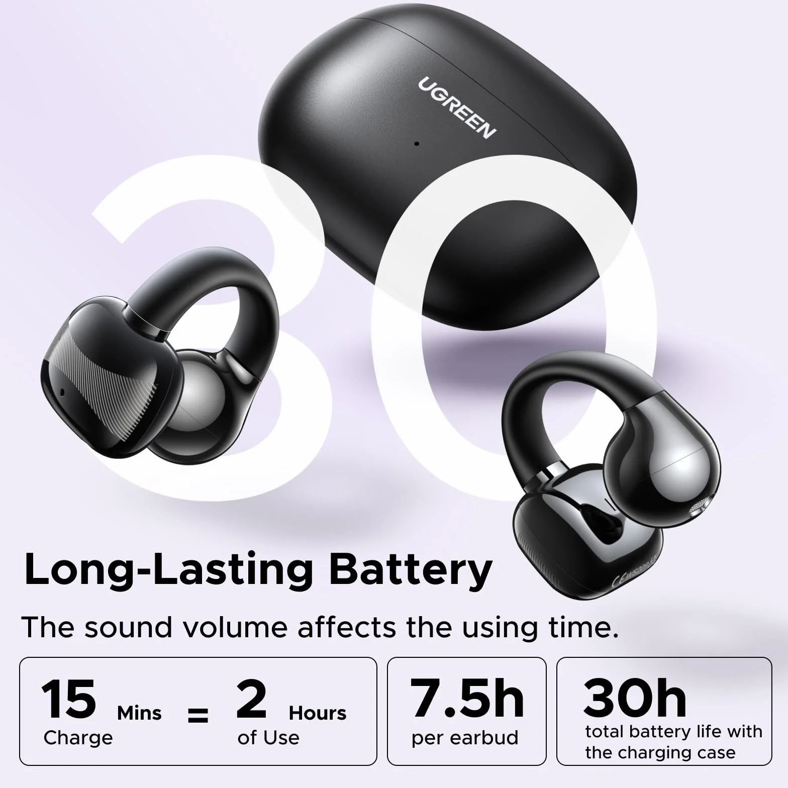 UGREEN HiTune S3 Open Ear Słuchawki, Bluetooth tylko 5,2g | Bluetooth z ENC do rozmów, Głęboki bas, 30h odtwarzania, USB-C szybkie ładowanie i IPX5 wodoodporność