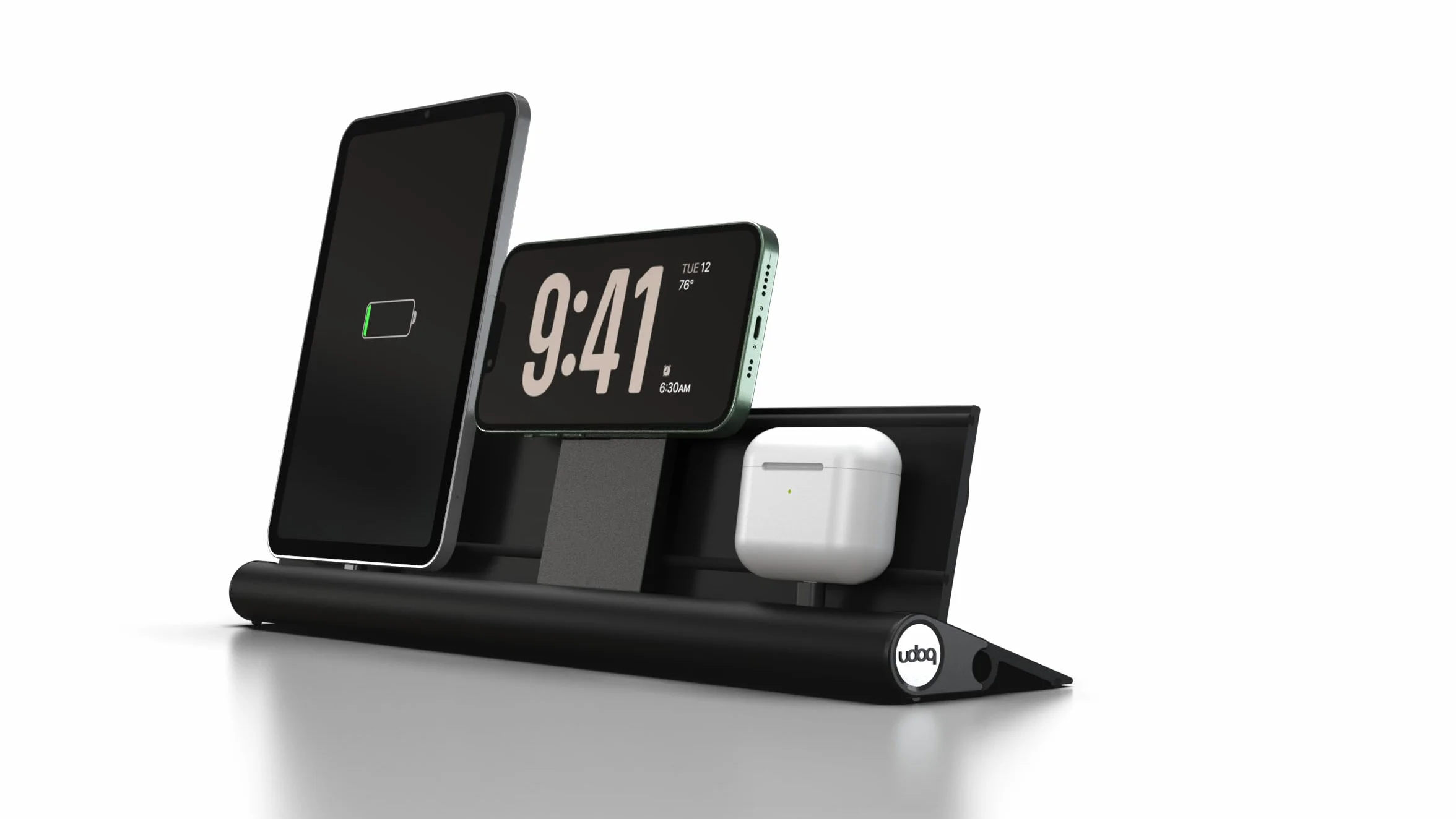 Stacja ładująca do iPhone Tablet i AirPods, udoq 400, aluminium, czarna, MagSafe i PD Charger