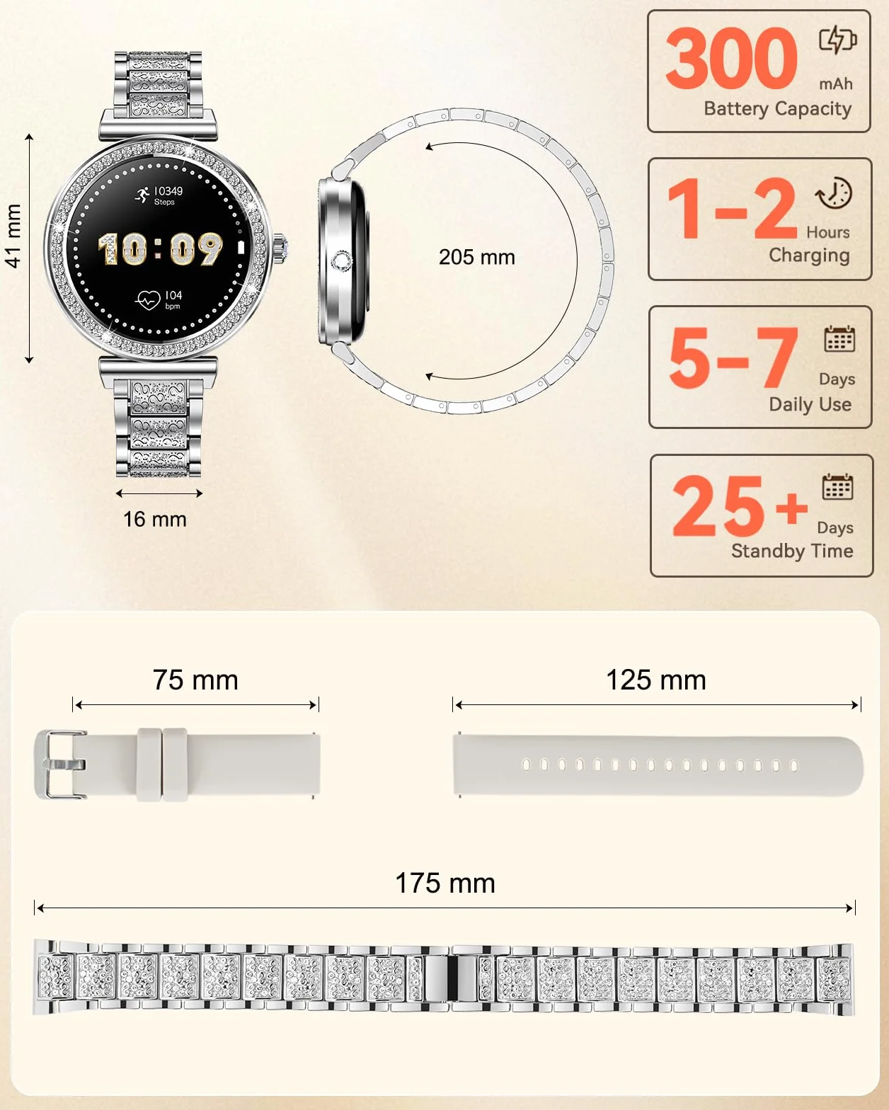 CIVO Smartwatch damski, funkcja telefonu, zegarek na rękę: sportowy tracker fitness, kompatybilny z systemem Android i iOS, pomiar ciśnienia krwi, pulsometr, zegarek fitness, srebrny, wodoszczelny