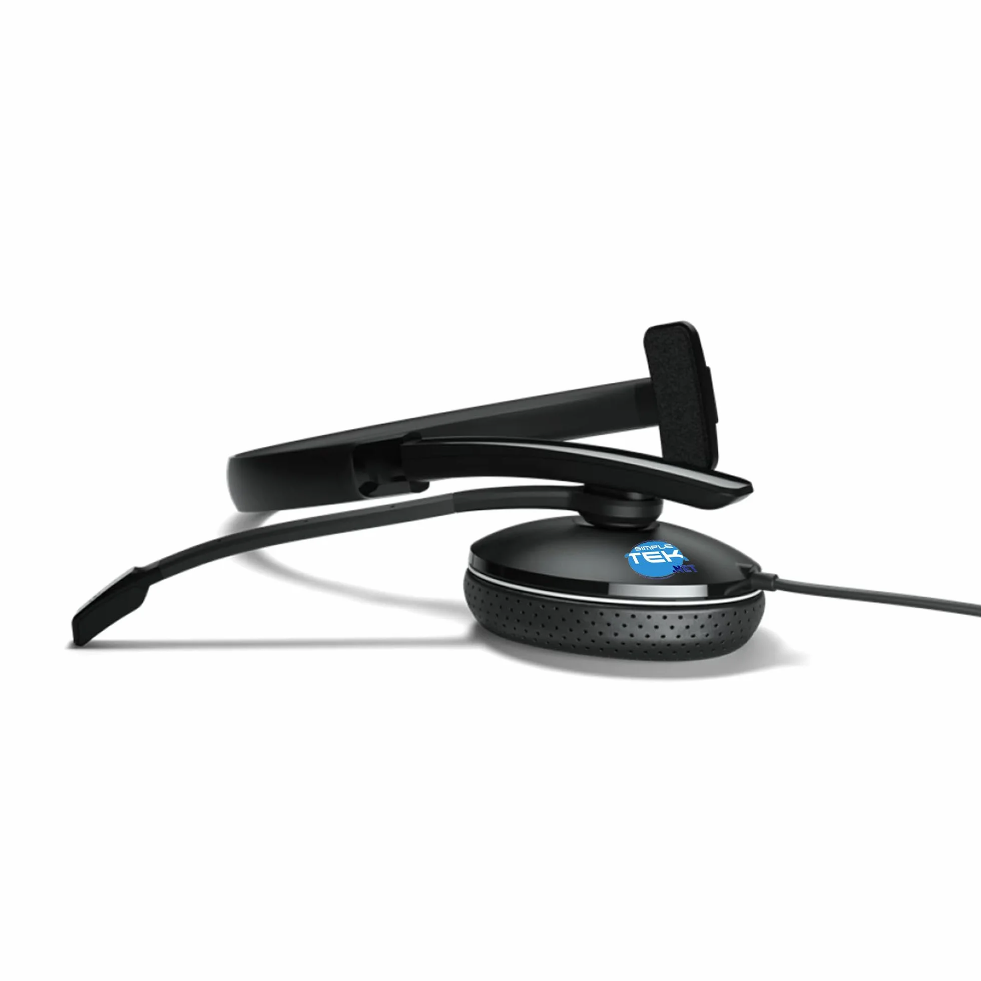 SIMPLETEK - Przewodowe słuchawki jednouszne z mikrofonem na ramię, złącze USB-C i jack 3,5 mm, idealne do call center i inteligentnej pracy - kolor czarny