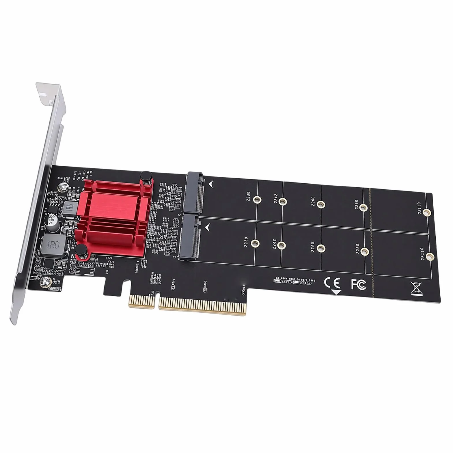 AMONIDA Podwójny Adapter NVMe PCIe, 2-portowy Dysk SSD M.2 NVMe na kartę rozszerzeń PCIe, Adapter Chipsetu ASM1812, Idealny do Obsługi Płyt Głównych Komputerów Stacjonarnych 2230, 2242, 2260, 2280,