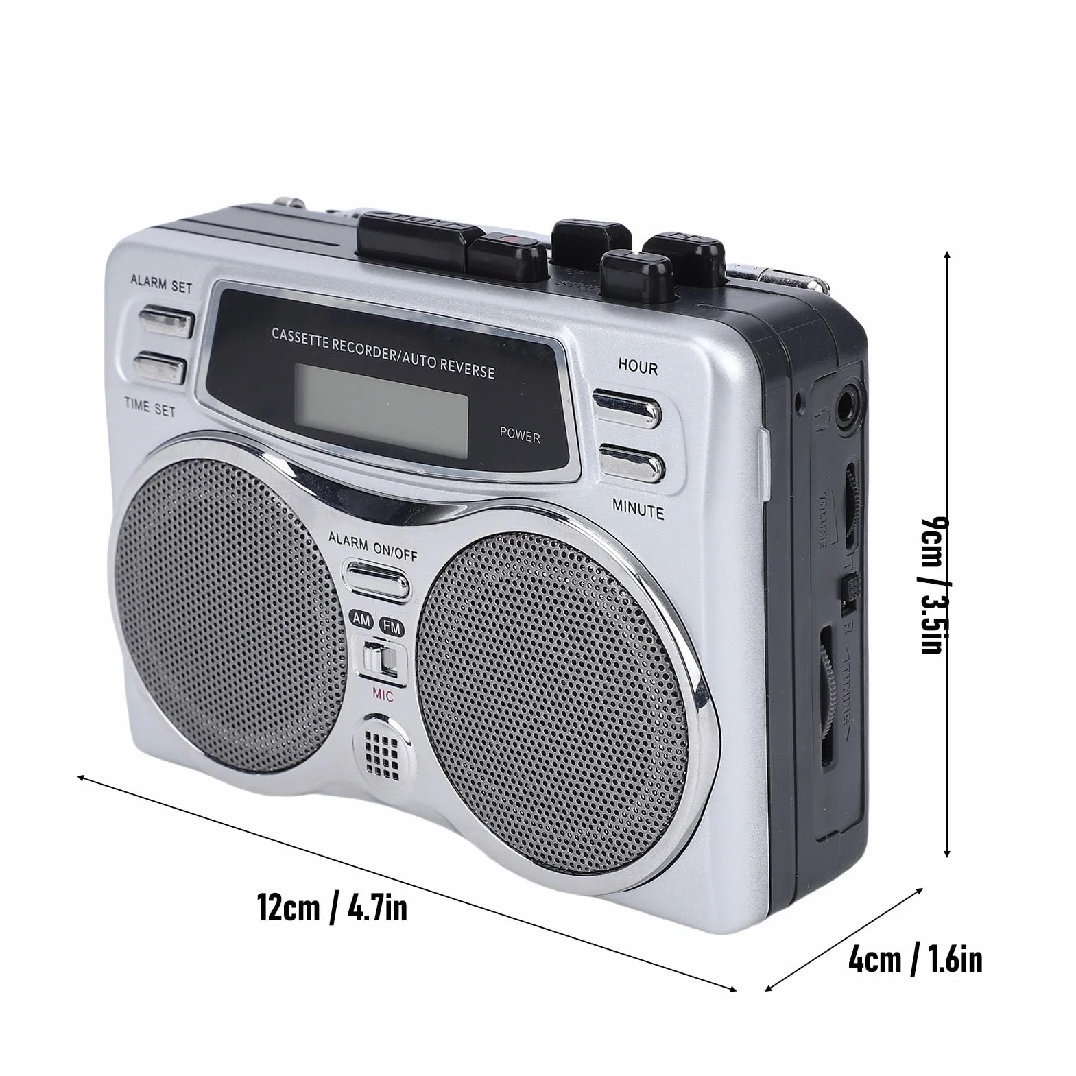 Sxhlseller Odtwarzacz Kasetowy Nagrywarka Radiowa AM FM, Konwerter Kasety na MP3, Przenośny Odtwarzacz z Głośnikiem i Gniazdem Słuchawkowym Oraz Zegarem Cyfrowym, Wbudowany Mikrofon