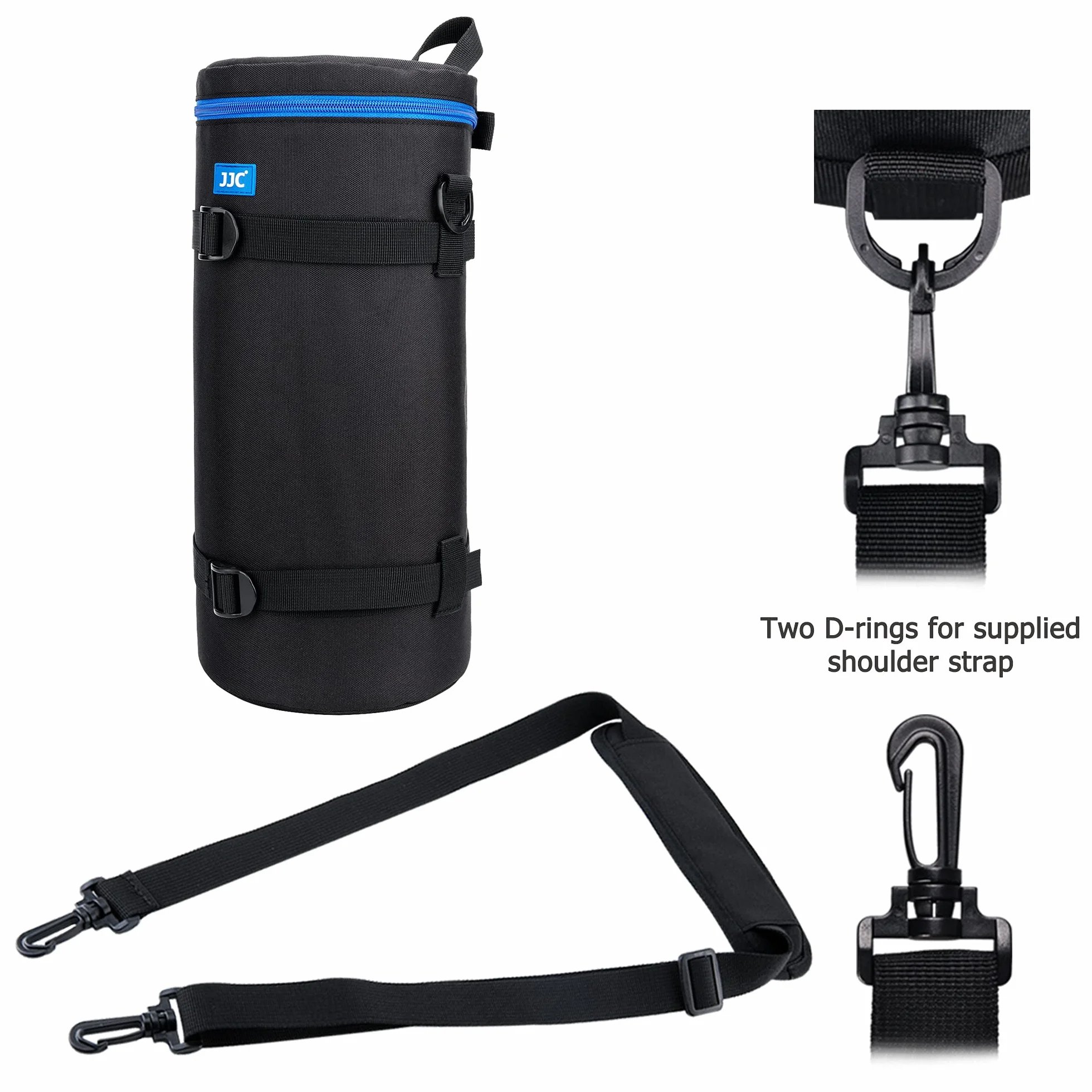 JJC Etui na obiektyw do Sony FE 200-600 mm F5,6-6,3G OSS, wodoodporne, ochronne z paskiem na ramię i zdejmowaną poduszką, rozmiar wewnętrzny 5,5 cala x 14,5