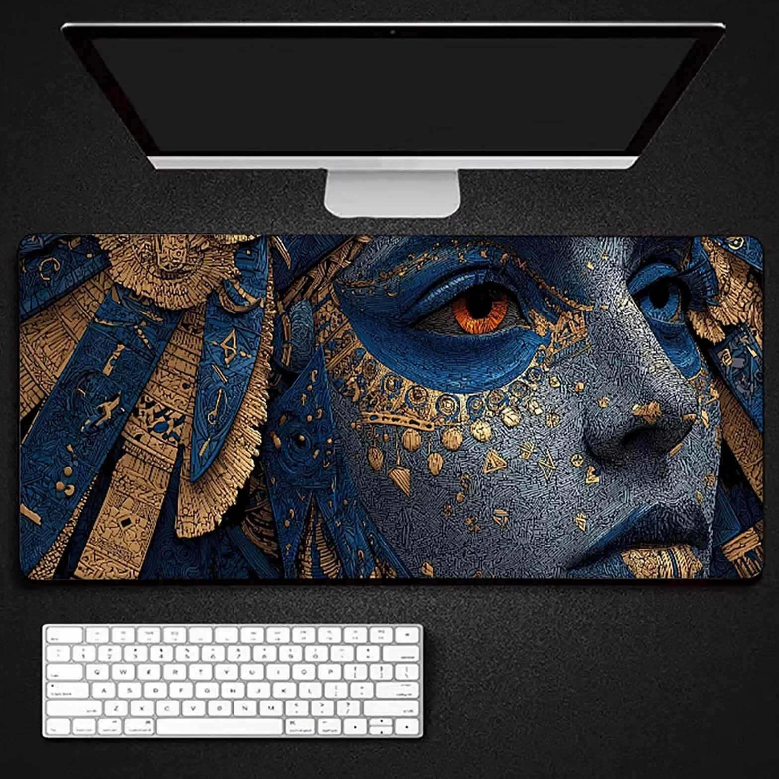 Gamingowa podkładka pod mysz, szara, XXL, 1200 x 600 x 3 mm, XXL, egipski faraon, podkładka pod mysz, akcesoria gamingowe, podkładka na biurko, designerska, szyte krawędzie, wodoodporna i trwała, do