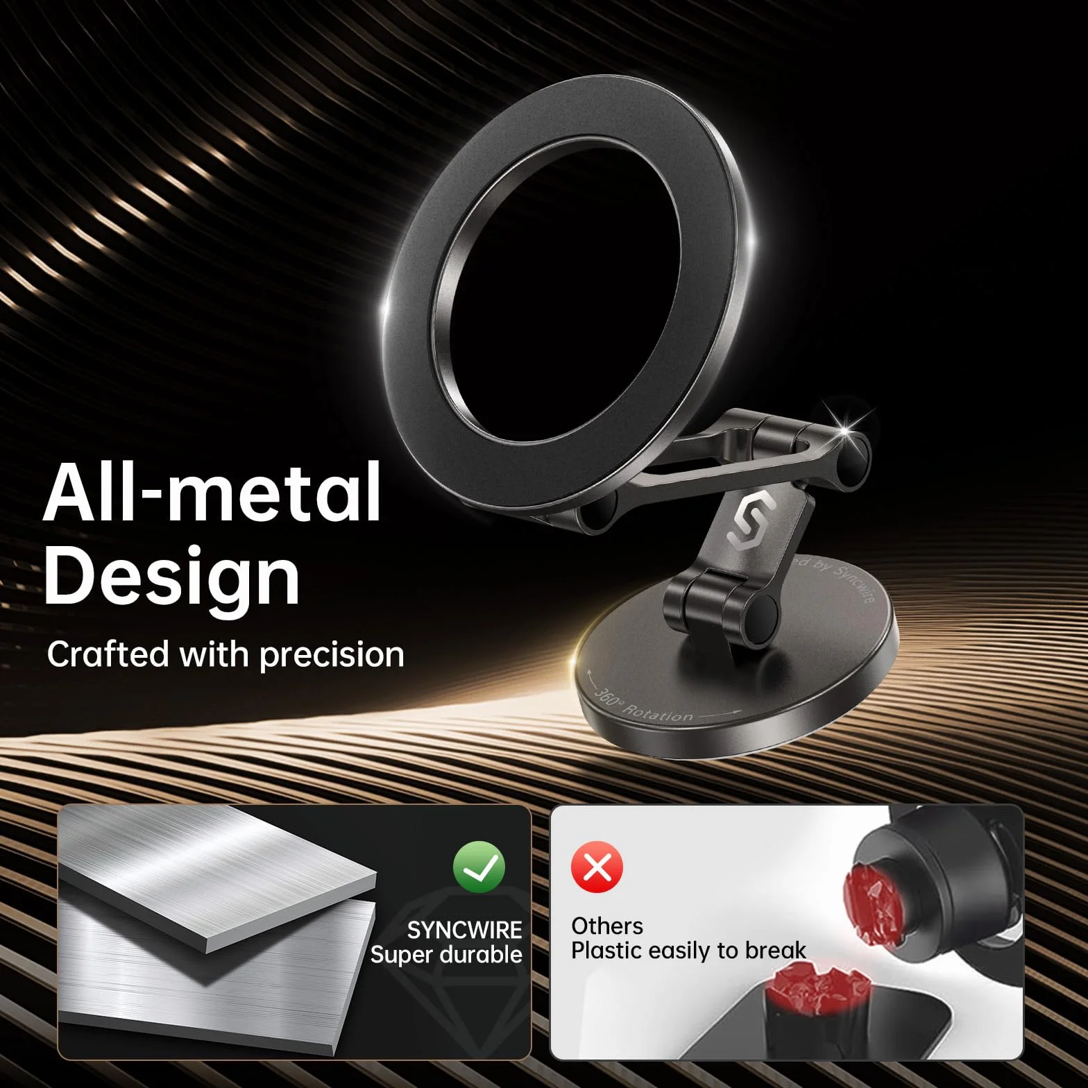 SYNCWIRE Uchwyt samochodowy na telefon MagSafe magnetyczny metalowy obrót 360°