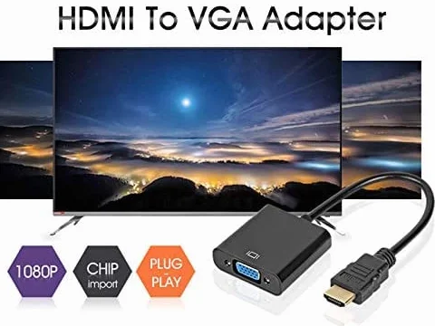 Adapter HDMI na VGA, uniwersalny adapter, konwerter wtyczka na gniazdo, 1080P do tabletu, komputera, laptopa, czarny