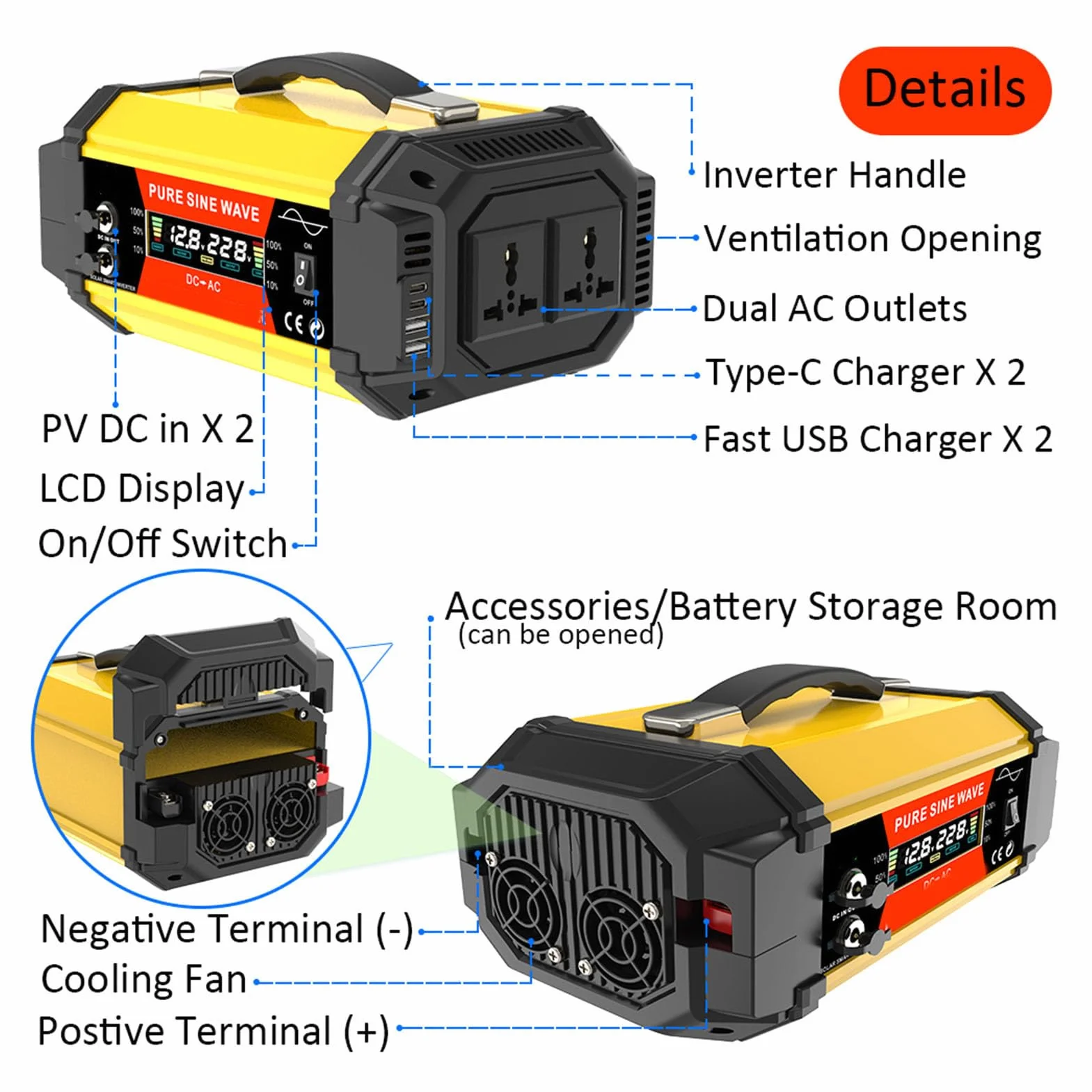 Generic Kompaktowy Samochodowy Konwerter Zasilania o Mocy 800 W z Portami USB do ładowania urządzeń W Podróży