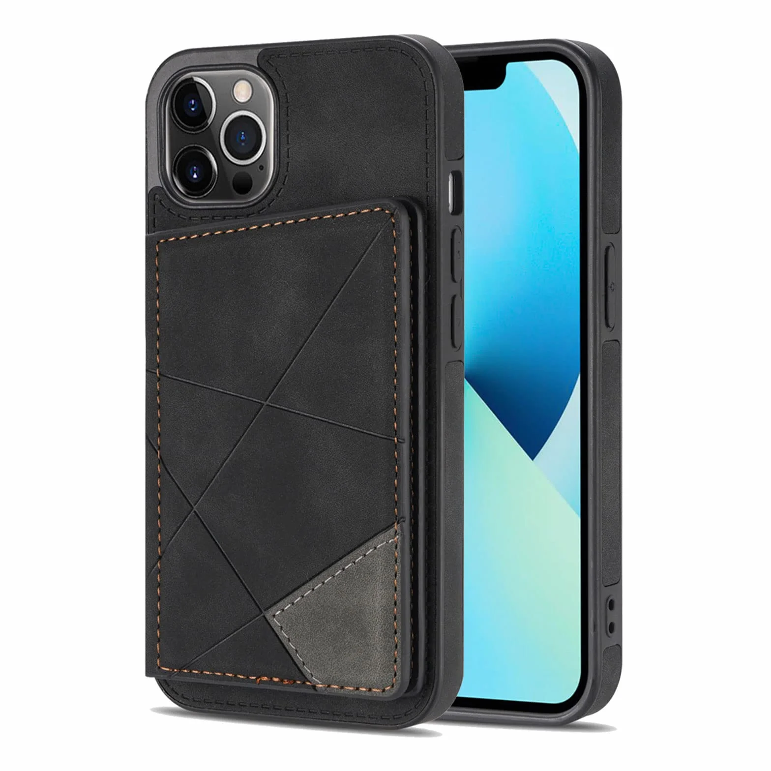 Etui do iPhone 14/14 Pro/14 Plus/14 Pro Max, skórzany portfel z 2 przegródkami na karty, z klapką, etui na telefon komórkowy, zapięcie magnetyczne, etui ochronne, czarne, 35,5 cm (14" 6,1")