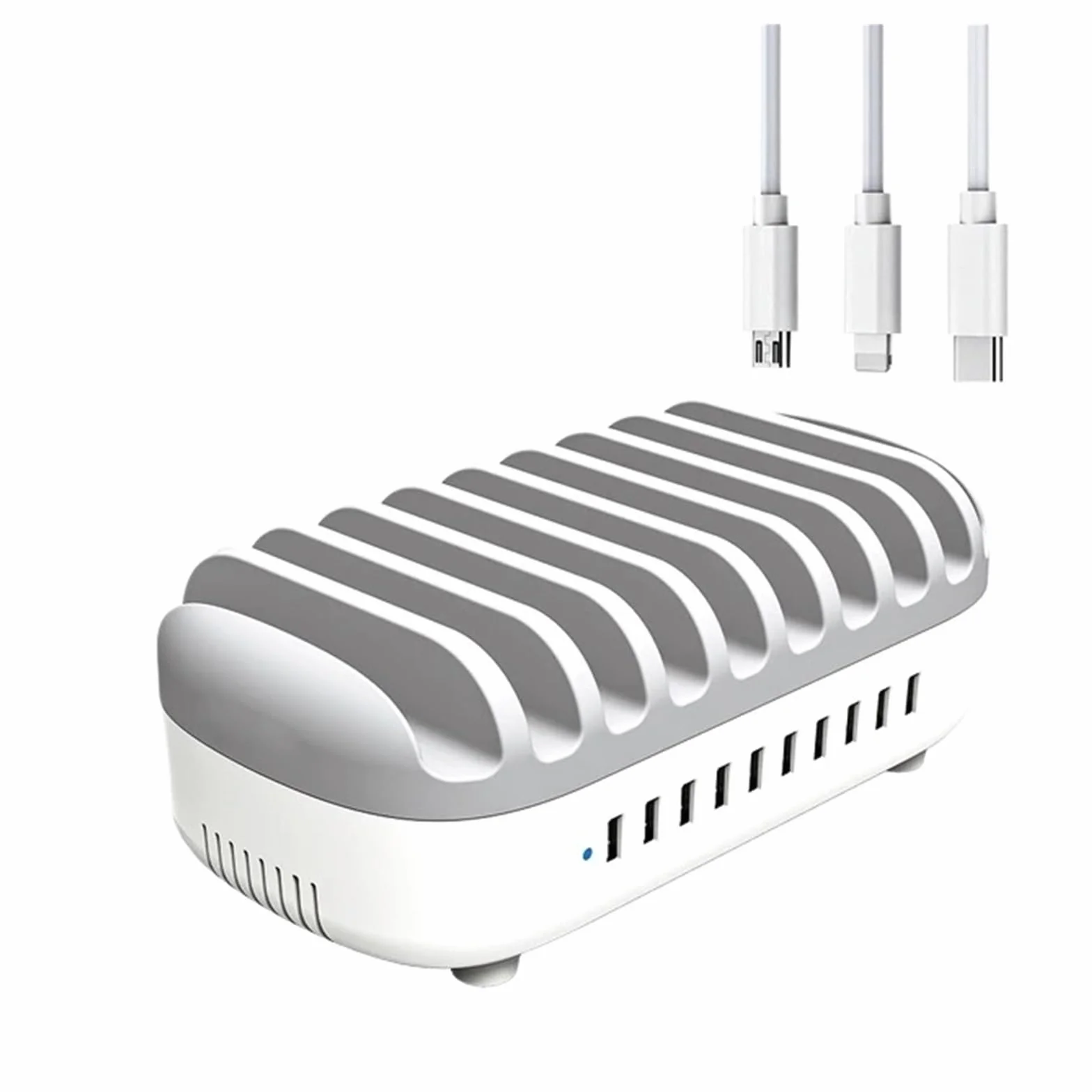 Wieloportowa Stacja Ładująca USB Dokująca PD120W 5 V 2,4 A Szybka Ładowarka Do Tabletu Office Bar MożLiwość Szybkiego łAdowania(White With Cable)