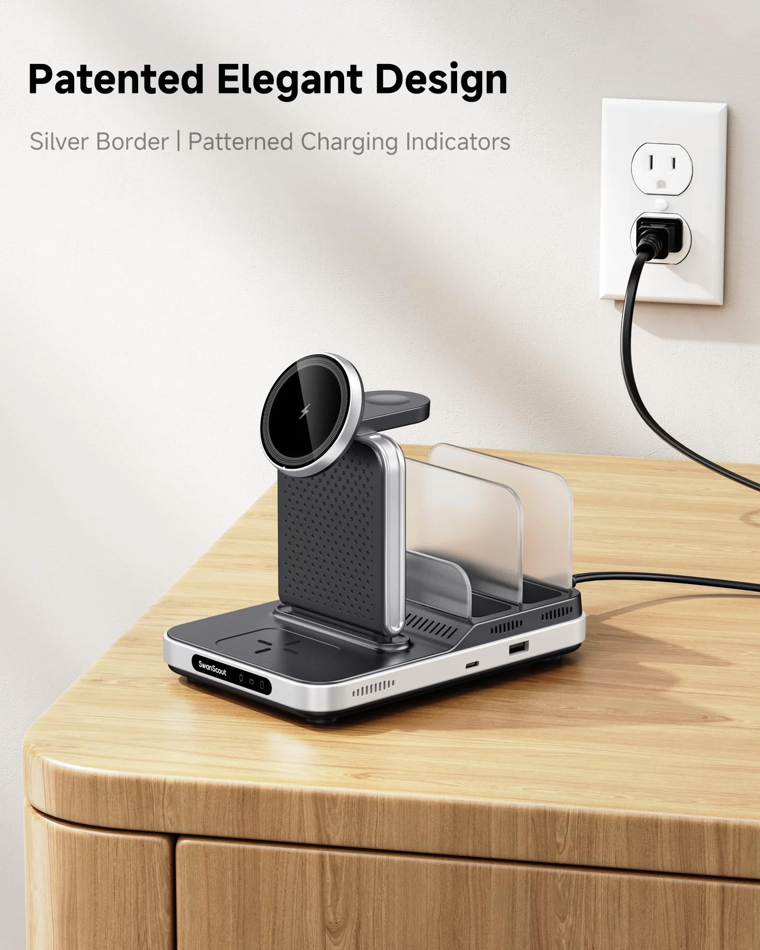 SwanScout Bezprzewodowa Ładowarka dla iPhone, Stacja 5 w 1 do Ładowania dl a iPhone 17/16/15, Składana Stojak do Ładowania dla Apple Watch Ultra 2/10, dl a AirPods/iPad/Tablet/Switch, SwanScout 901M
