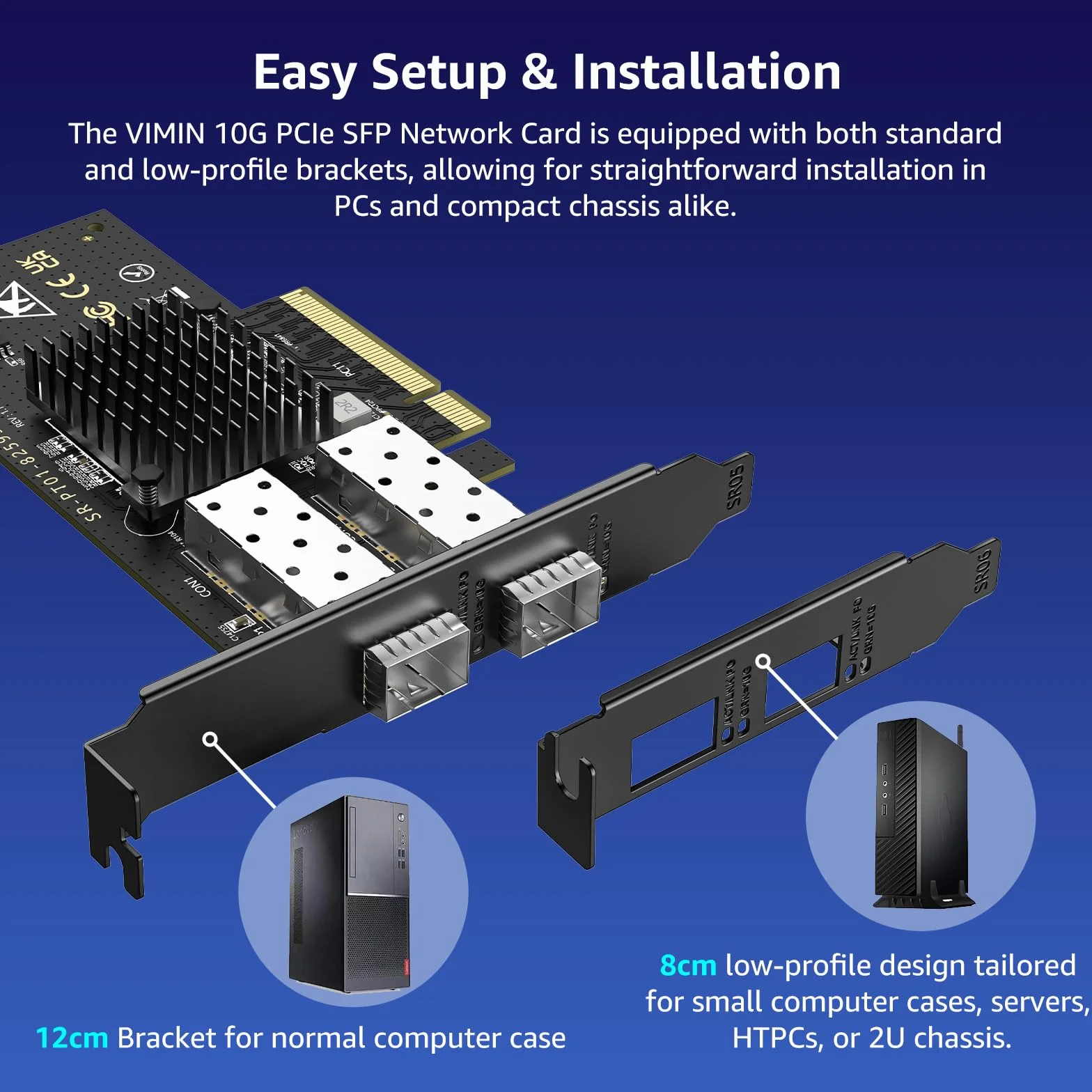 Karta sieciowa 10 Gb SFP+ PCIe z podwójnym portem SFP+ 10 Gbps, Intel 82599(X520-DA2) Chip, VIMIN 10G Ethernet adapter LAN obsługuje Windows 7/8/10/11/Linux/VMware, kompatybilna z PCI Express X8 & X16