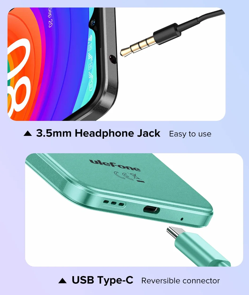Ulefone Telefon komórkowy 4G Android 12 Note 14 (64 GB), 3 gniazda na karty, 4 GB 64 GB, smartfon z podwójną kartą SIM, 6,52 cala HD, 13 MP 5 MP, bateria 4500 mAh, GPS Face Unlock zielony