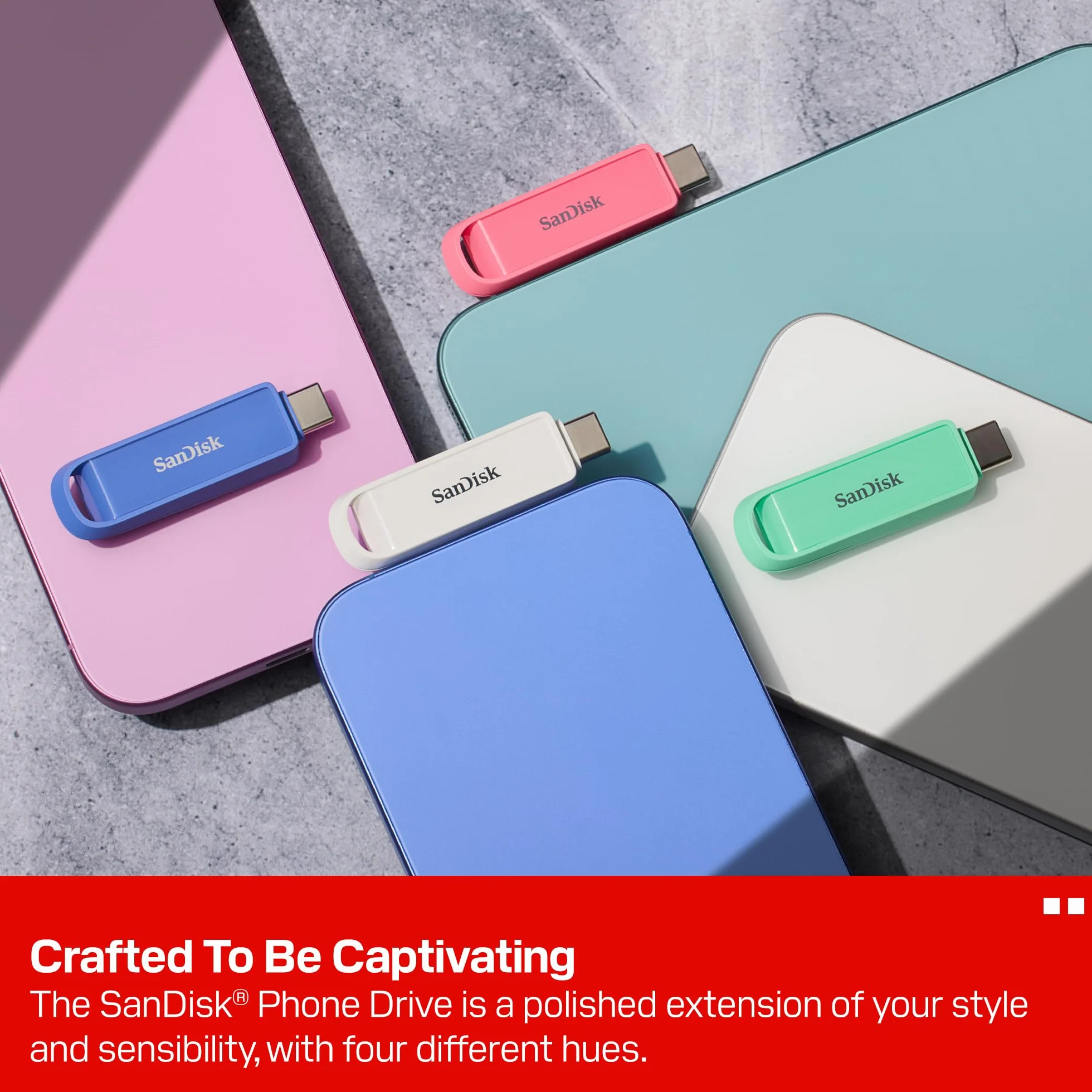 SanDisk Phone Drive z USB Type-C 1 TB (do telefonu, do smartfonów, tabletów i komputerów, prędkością 150 MB/s, Wykonuj automatyczne kopie, Dzięki odzyskiwaniu) - Seastar Pink