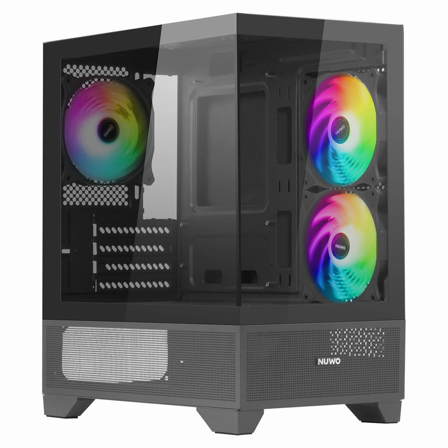 Nuwo Clash CK100 Obudowa PC Gaming Micro-ATX Mini Tower 3 wentylatory ARGB 120 mm - panoramiczny szklany panel bez ramki, czarny