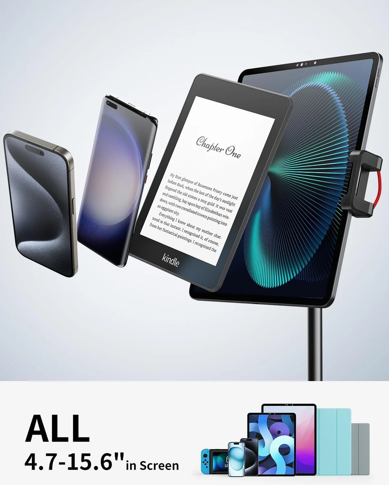 SAIJI Stojak na tablet, regulowany stojak na telefon, obracany o 360 stopni, podstawka ze stopu aluminium, stacja dokująca do telefonu z ekranem 11.9 cm-32.8 cm (czarny)
