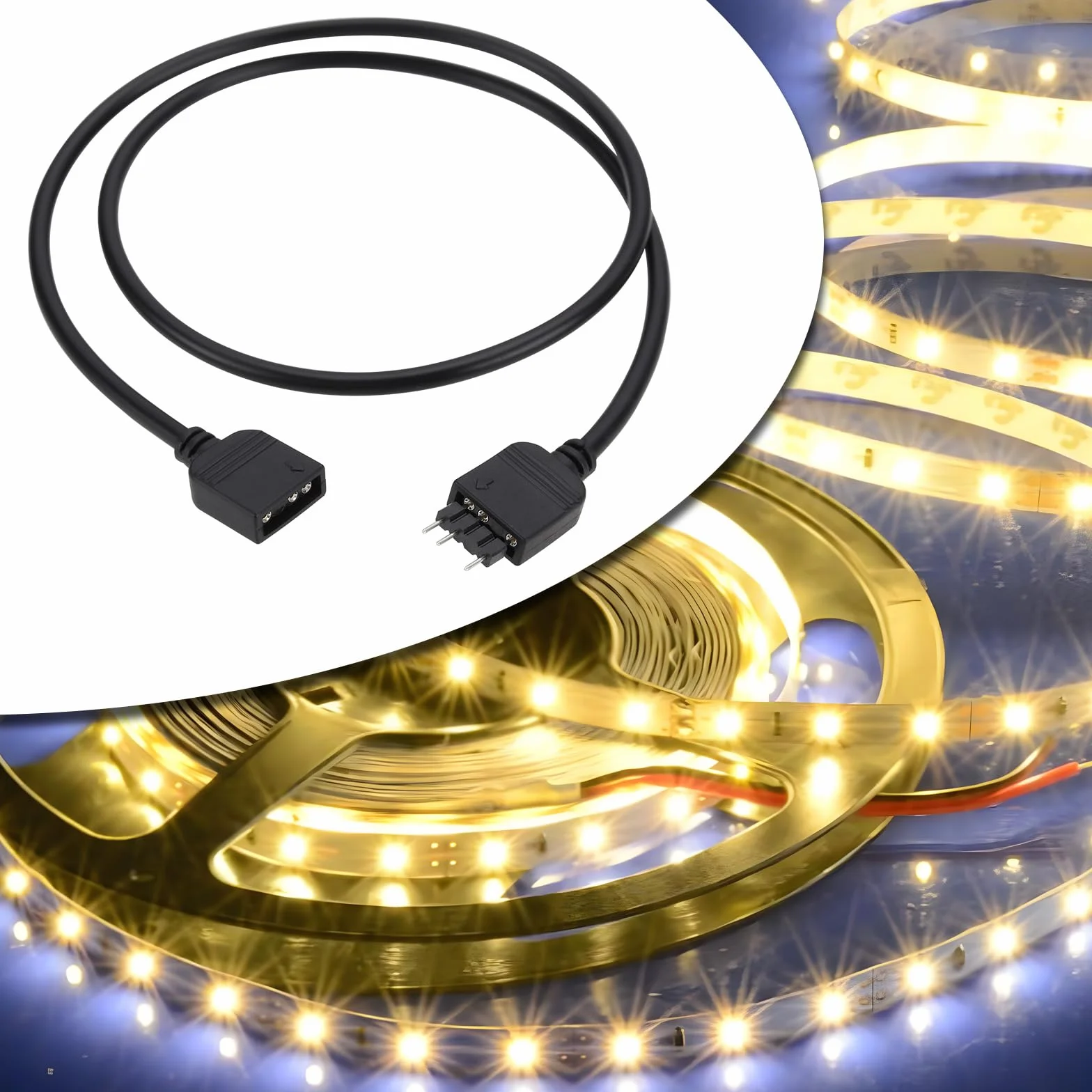 3-pinowy kabel bocznikowy RGB żeński do żeńskiego, długość 50 cm, przedłużacz 5 V, kompatybilny z taśmami RGB 5050 3528 lub wentylatorem RGB, komponenty komputerowe